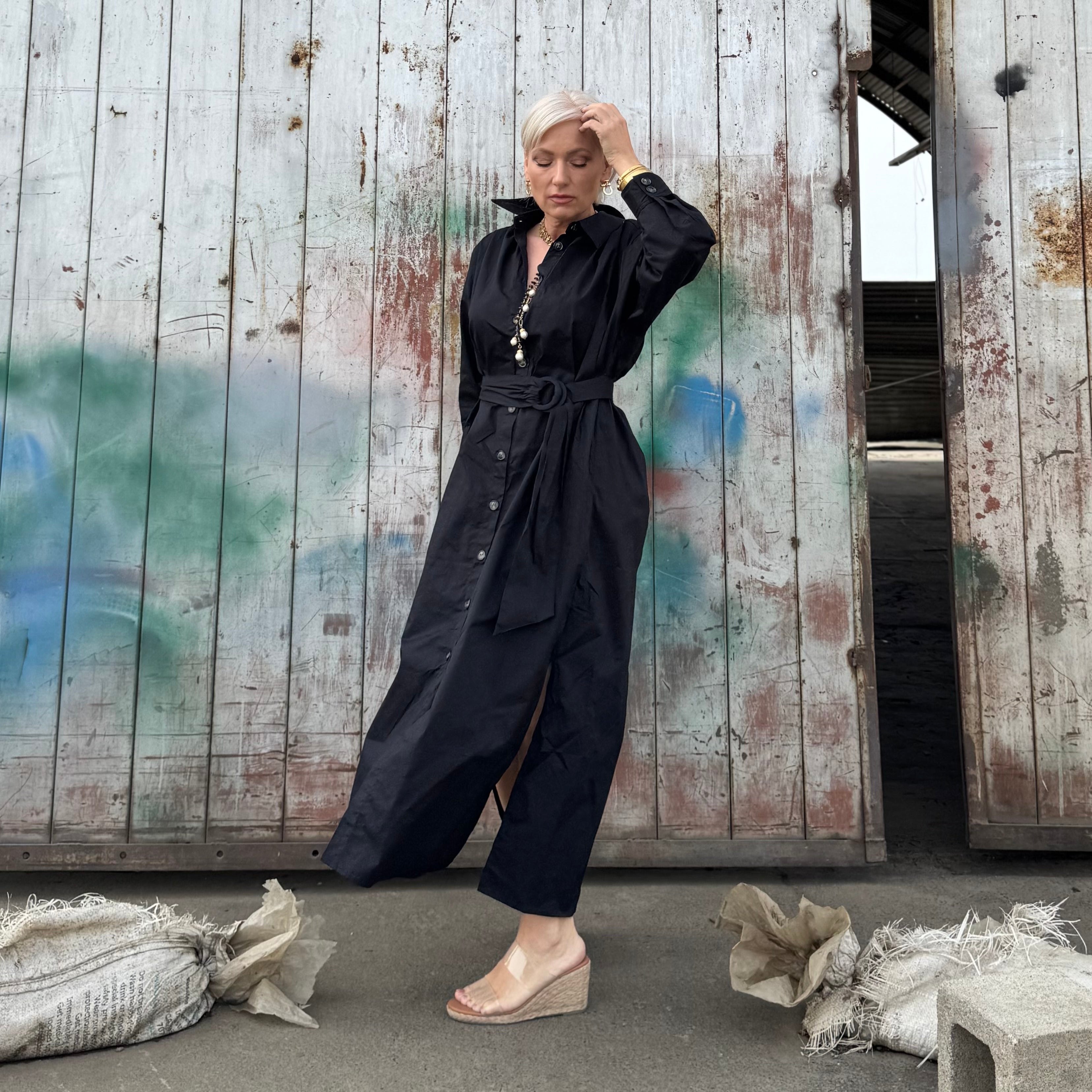 Midnight Harbor Poplin Shirt Dress