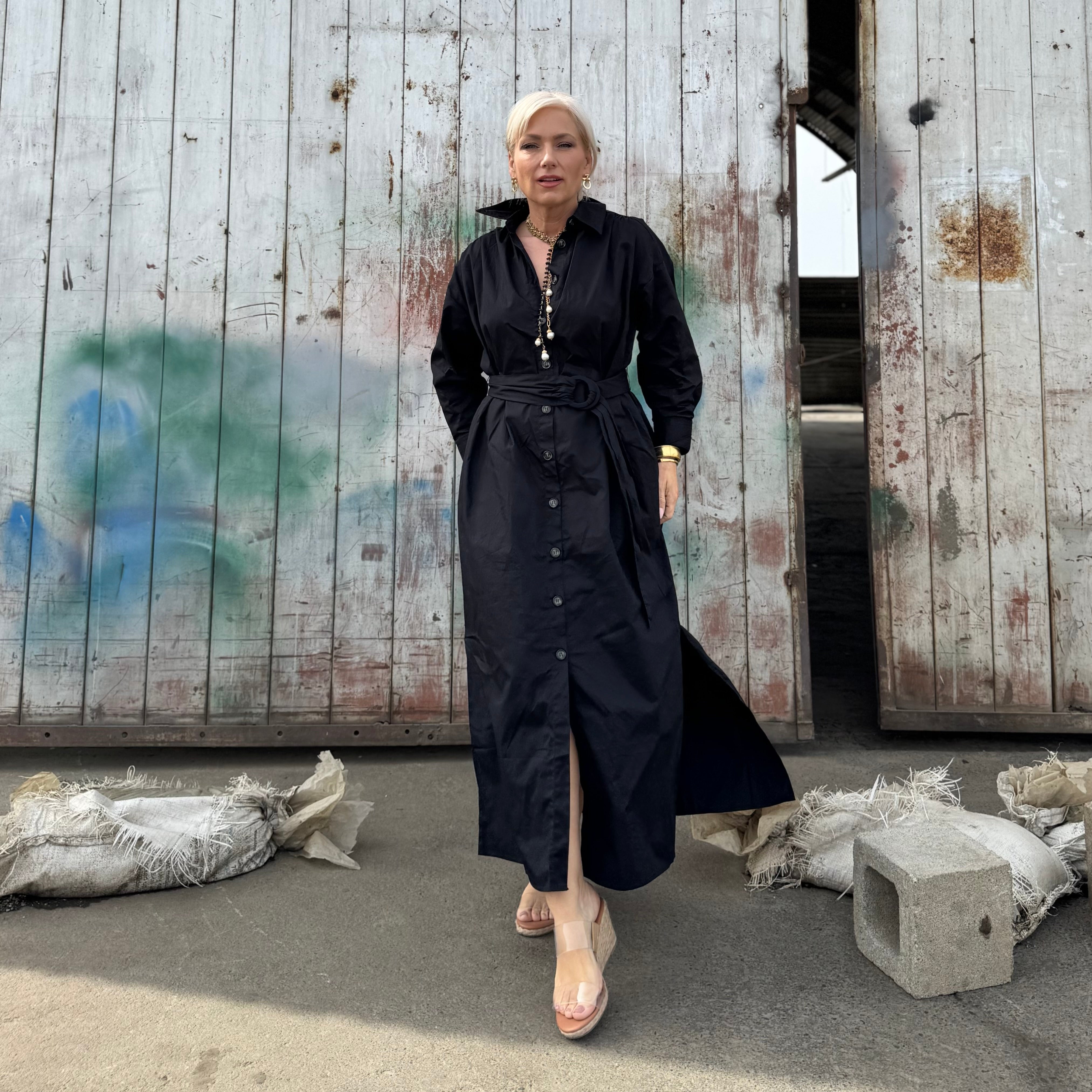 Midnight Harbor Poplin Shirt Dress
