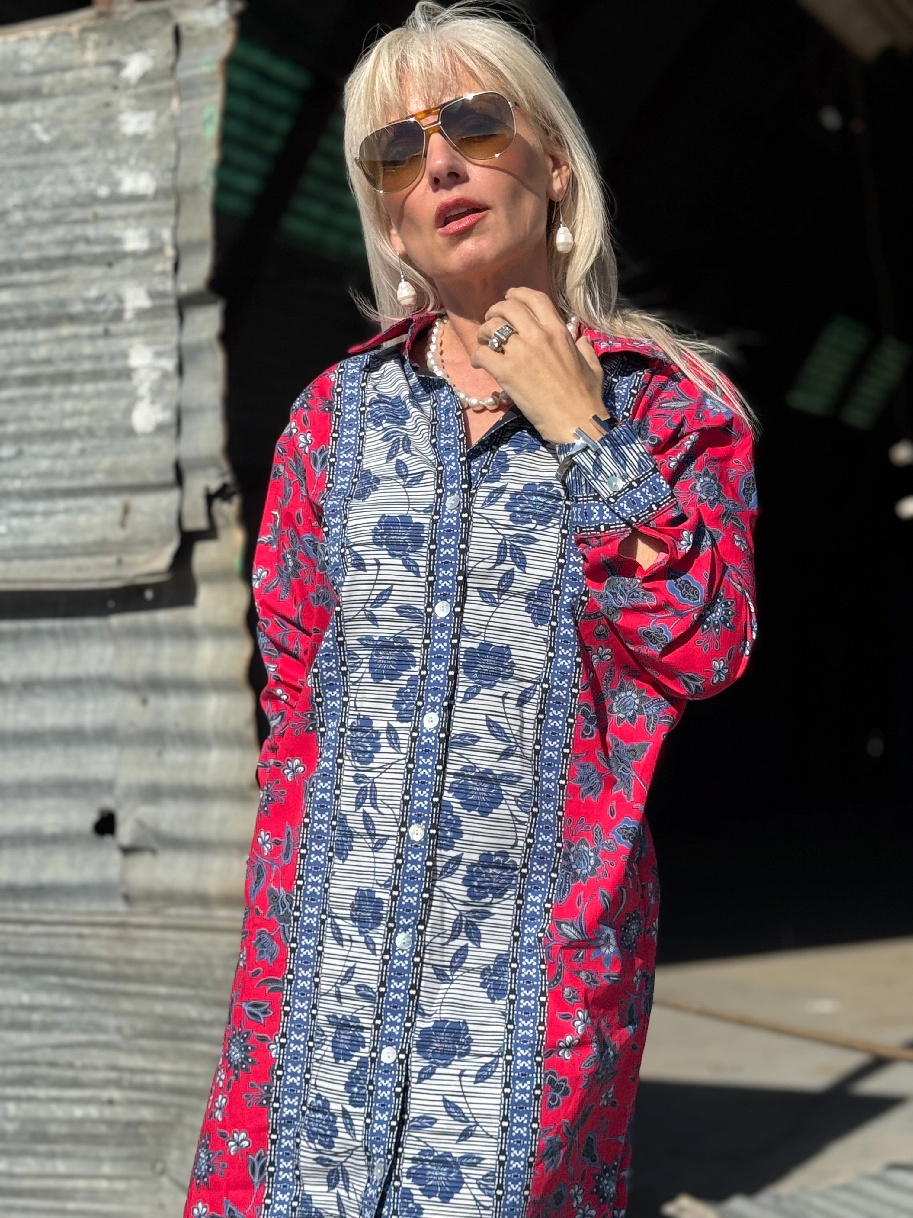 Scarlet Mosaic Button-Up Dress