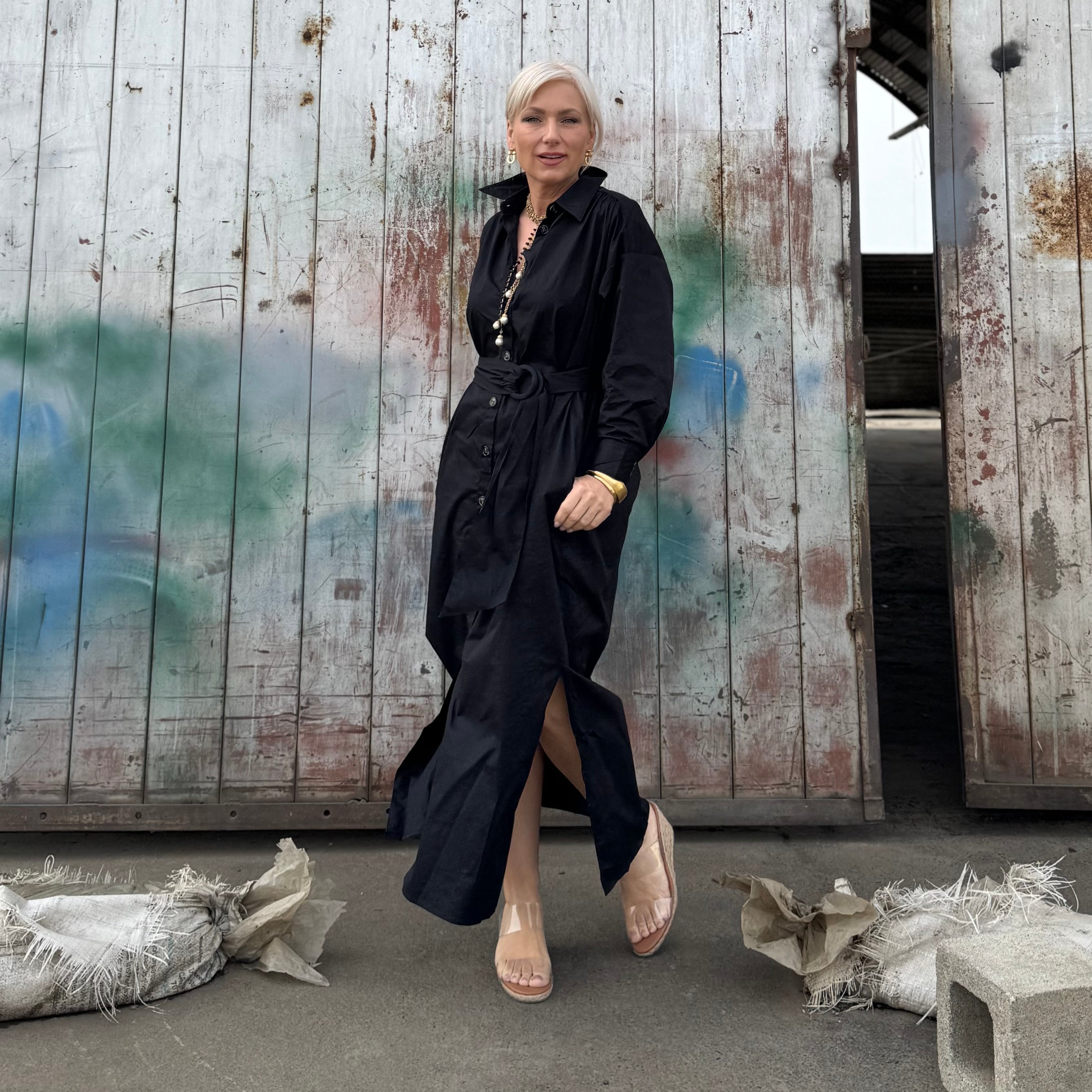Midnight Harbor Poplin Shirt Dress