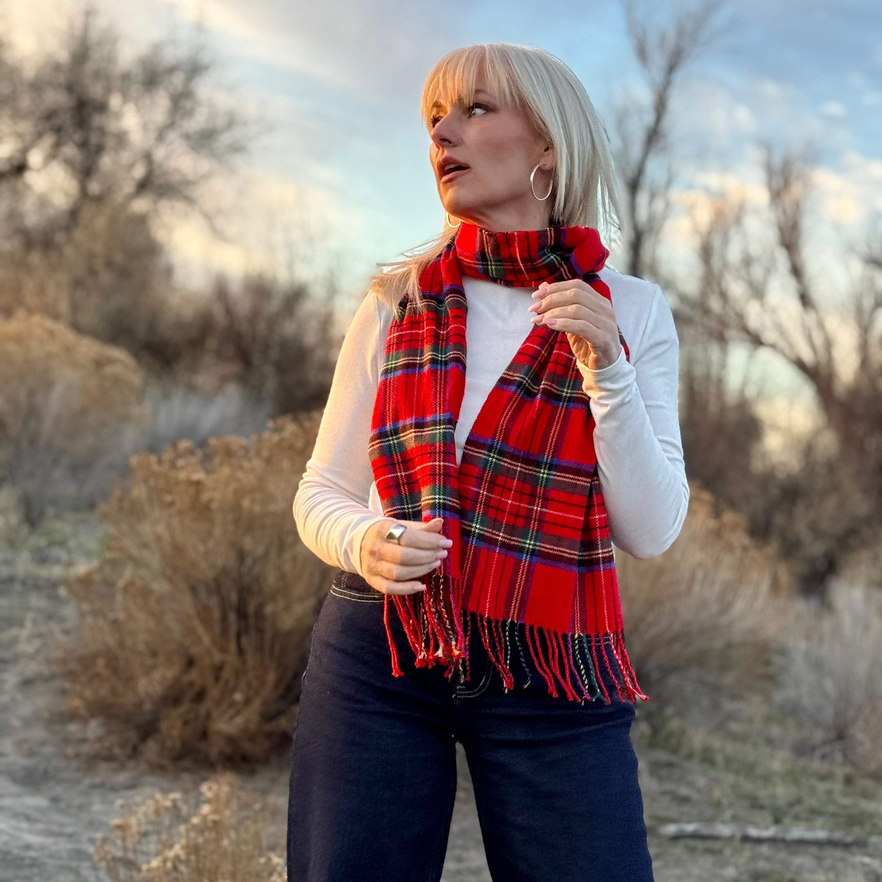 OXFORD PLAID SCARF Tartan Red
