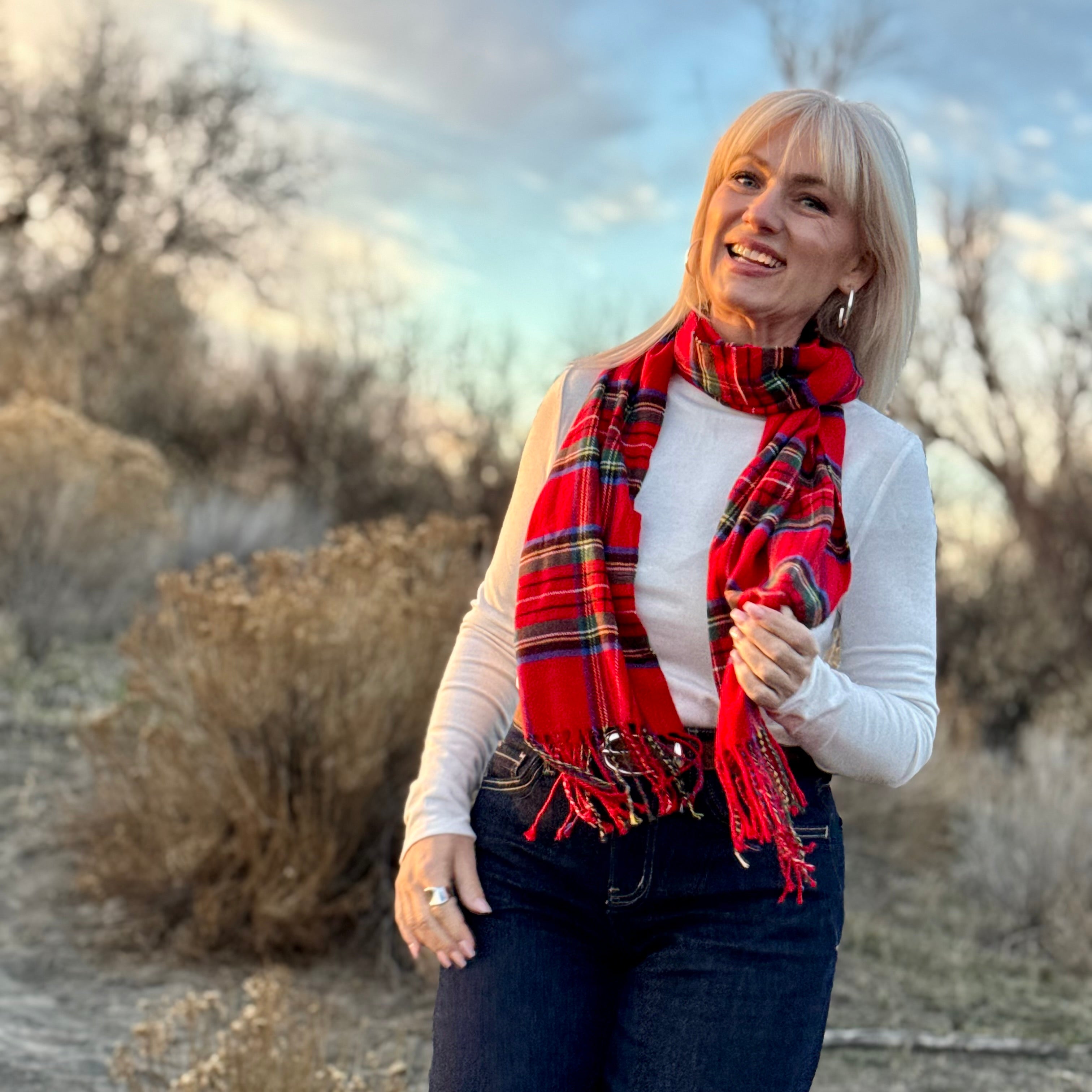 OXFORD PLAID SCARF Tartan Red