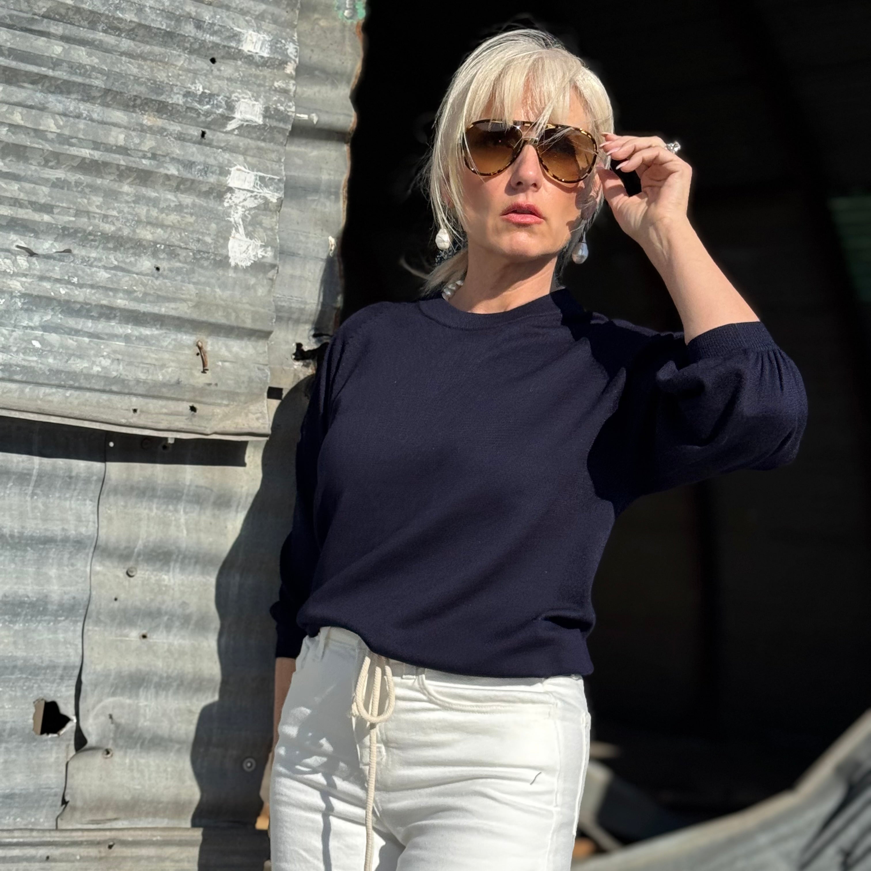 Katherine 3/4 Puff Sleeve Raglan Sweater