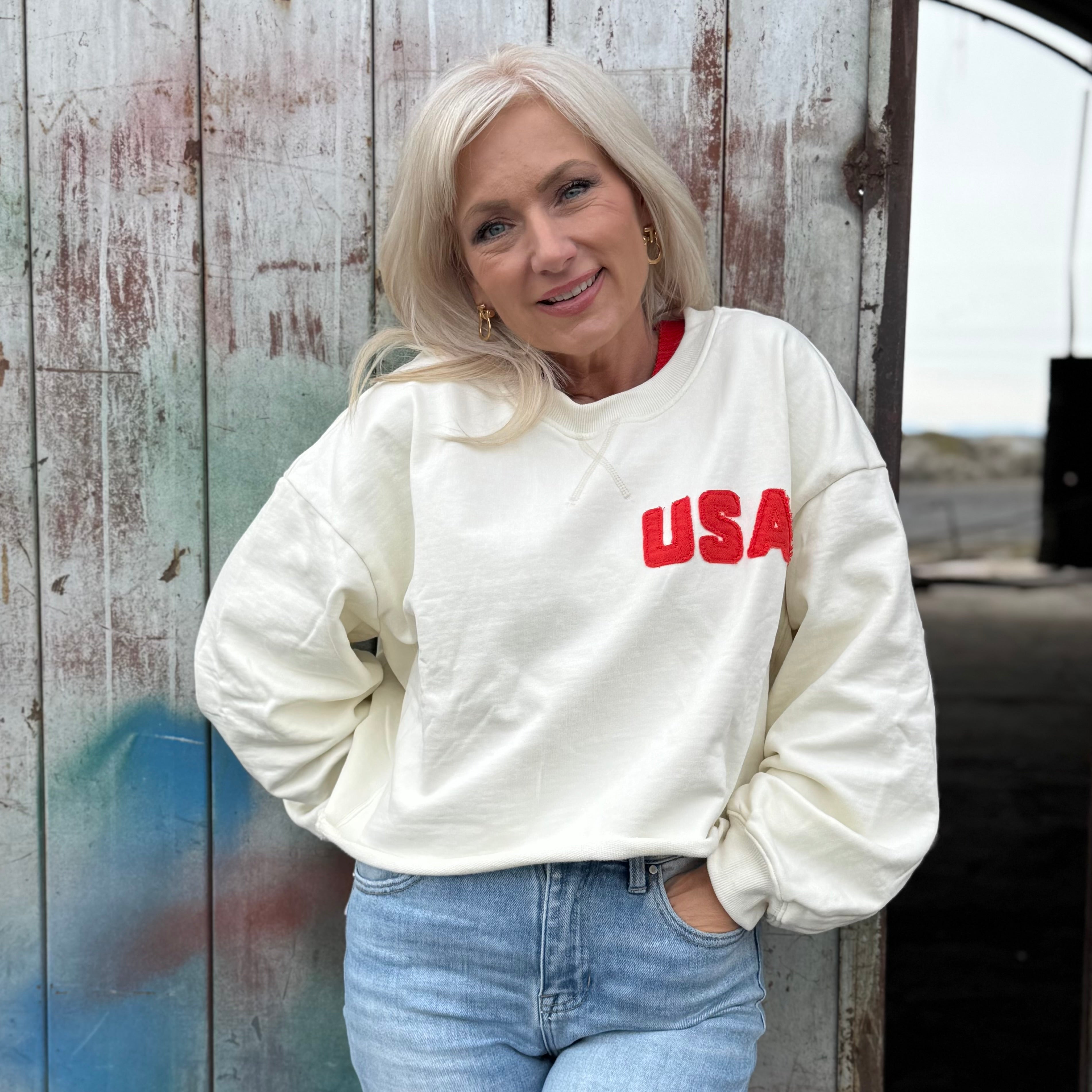 Heritage USA Cropped Sweatshirt Ivory