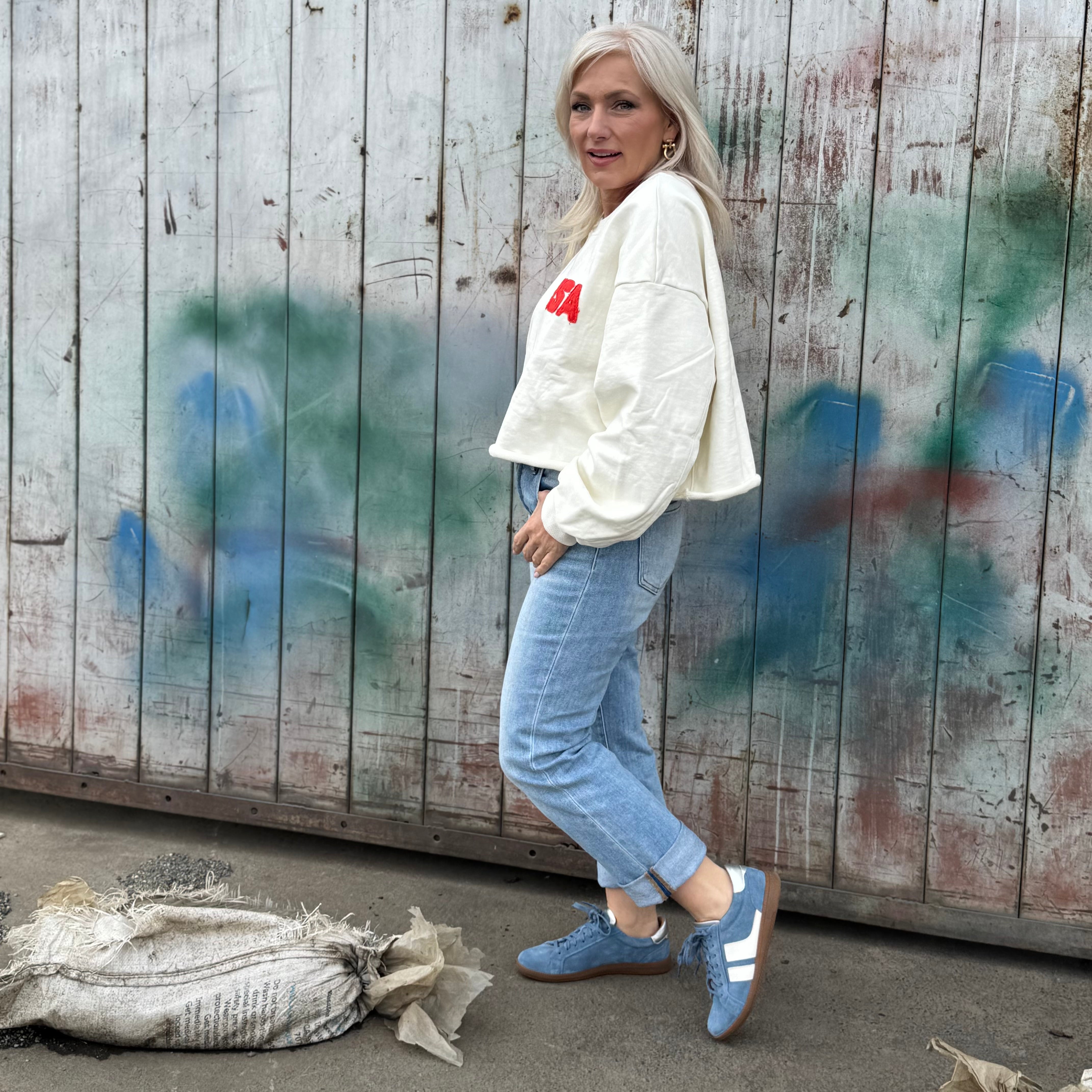 Heritage USA Cropped Sweatshirt Ivory