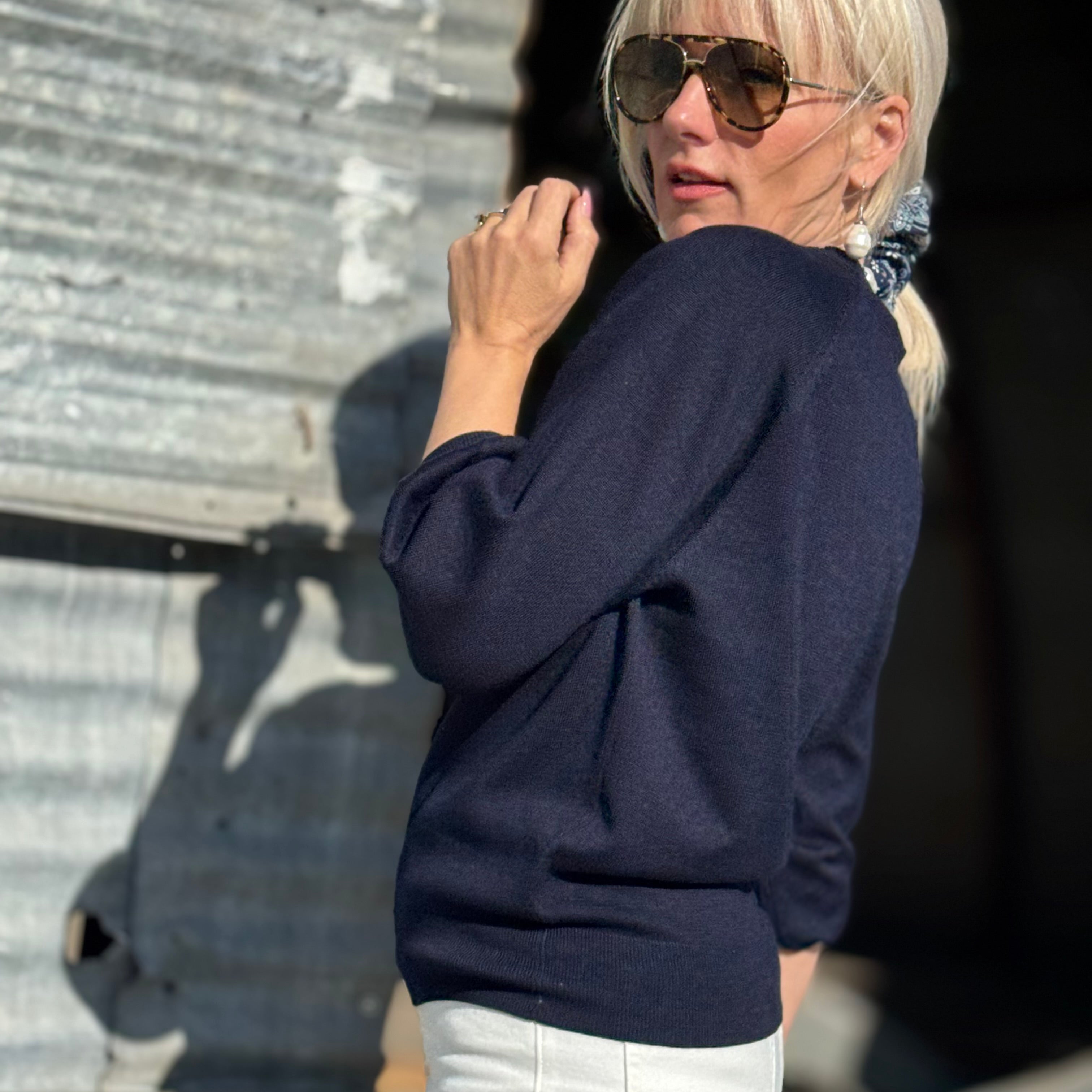 Katherine 3/4 Puff Sleeve Raglan Sweater