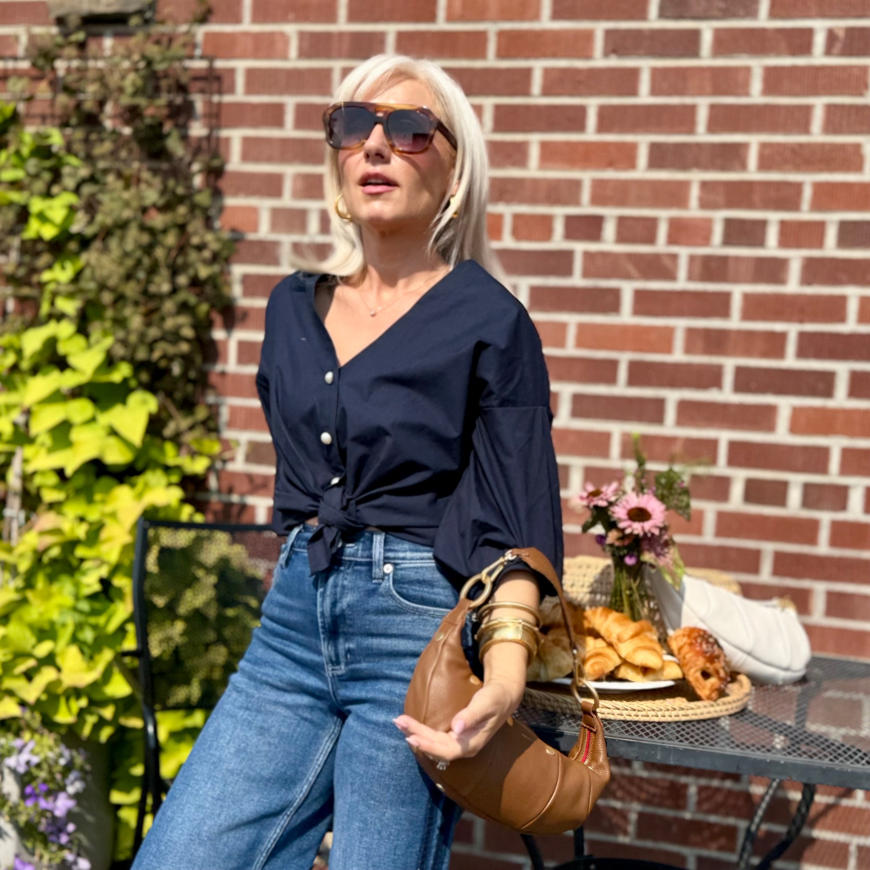 Tabatha Lantern Sleeve Top Navy
