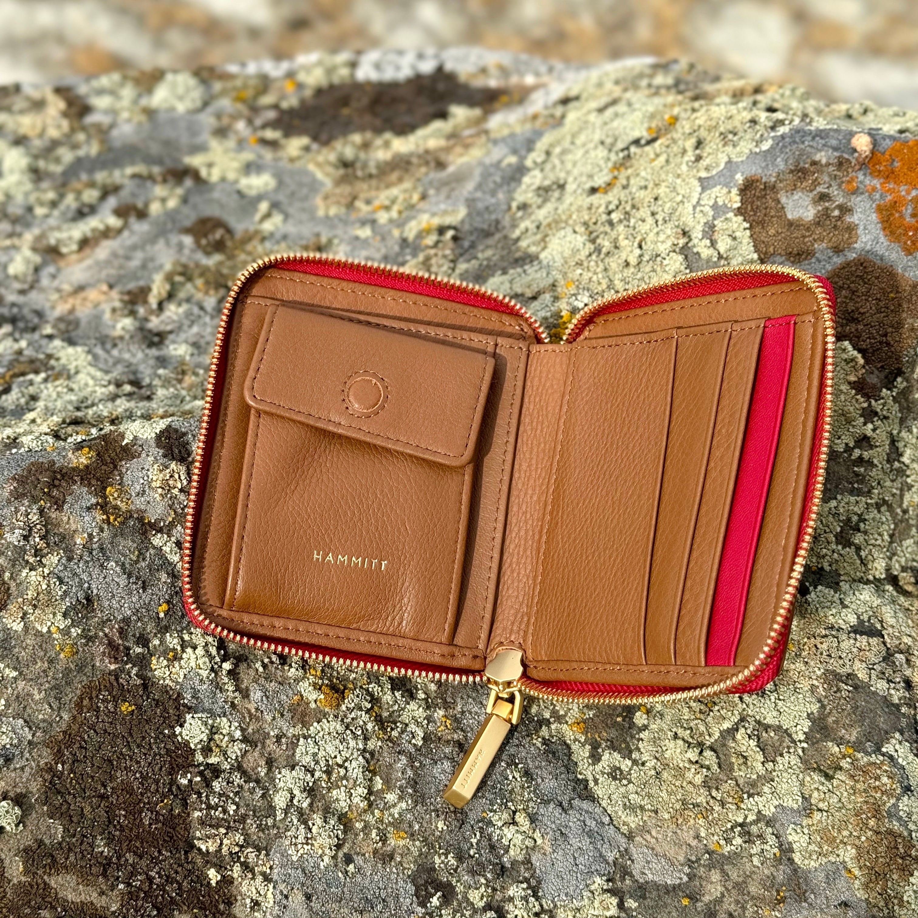 Hammitt 5 North Walker Mahogany Pebble/Brushed Gold Red Zip