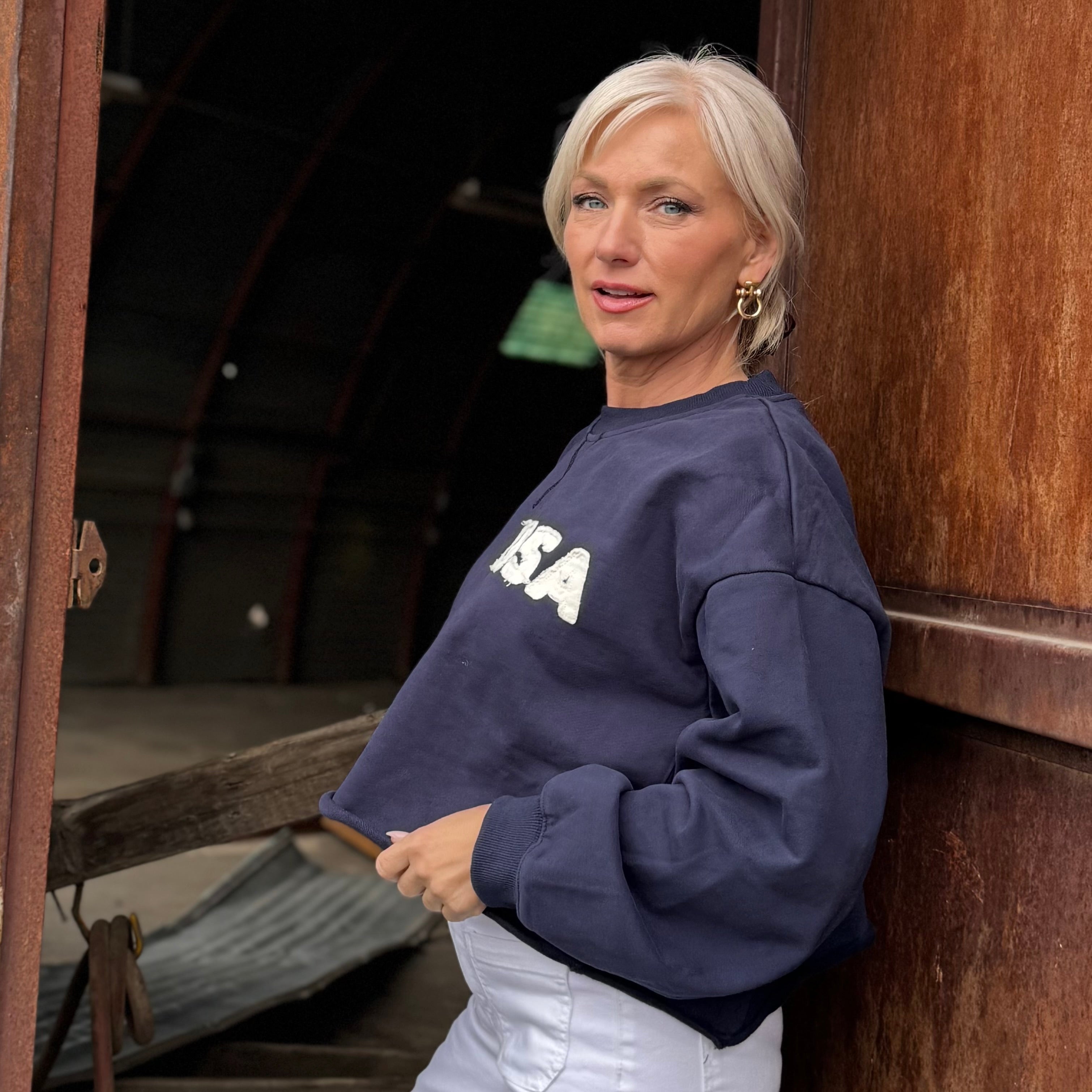 Heritage USA Cropped Pullover Navy