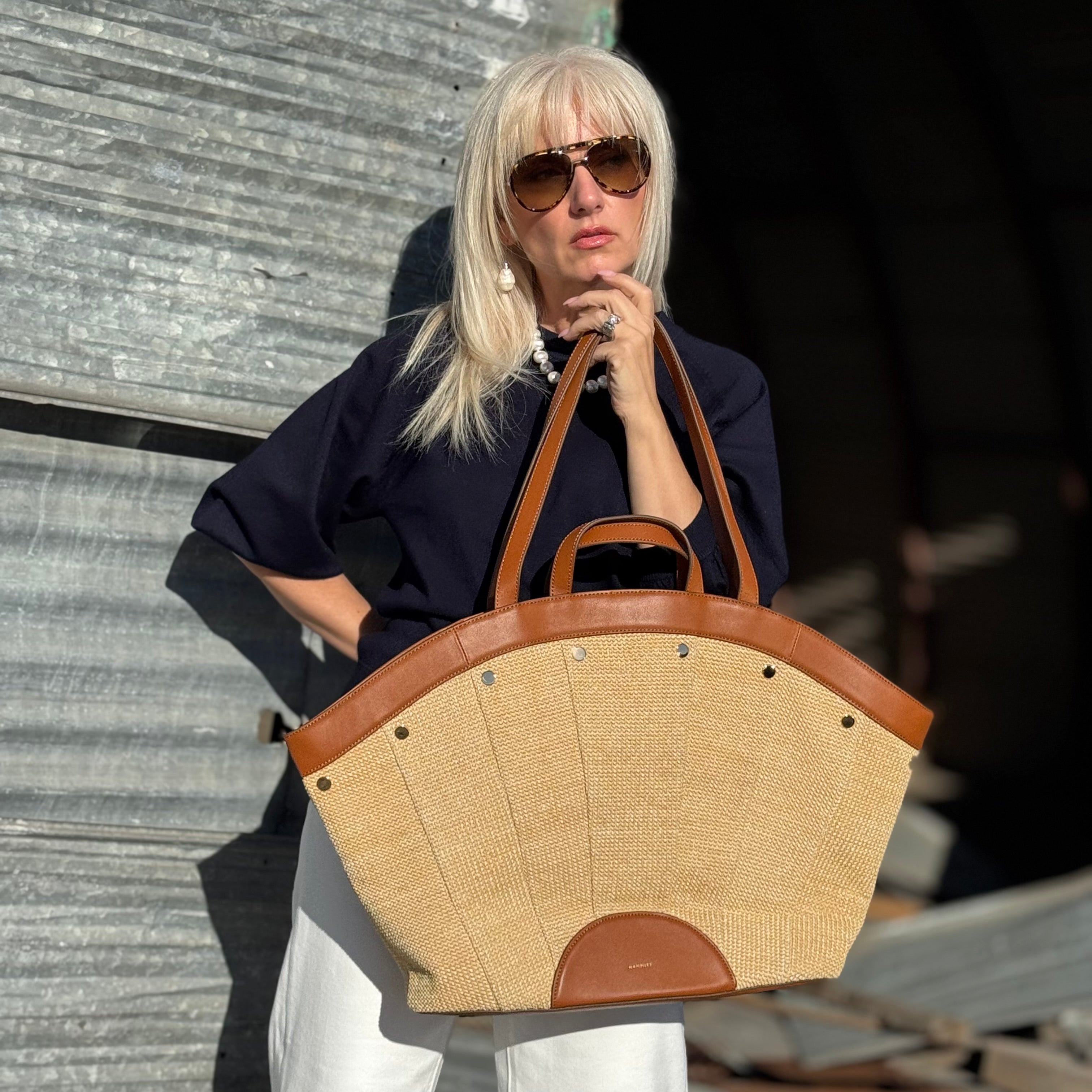 Hammitt Shelley Tote Cocoa Raffia/Gold