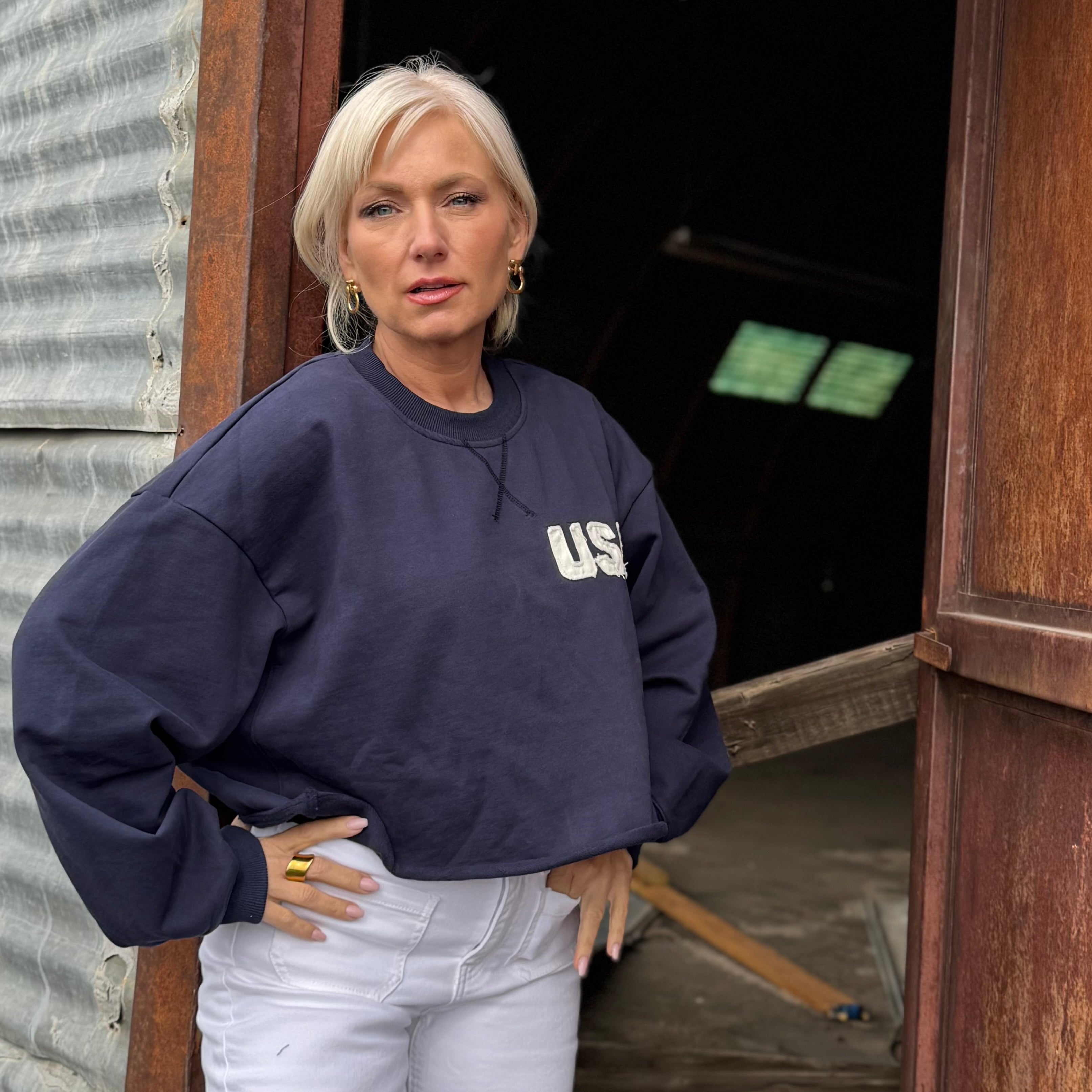 Heritage USA Cropped Pullover Navy