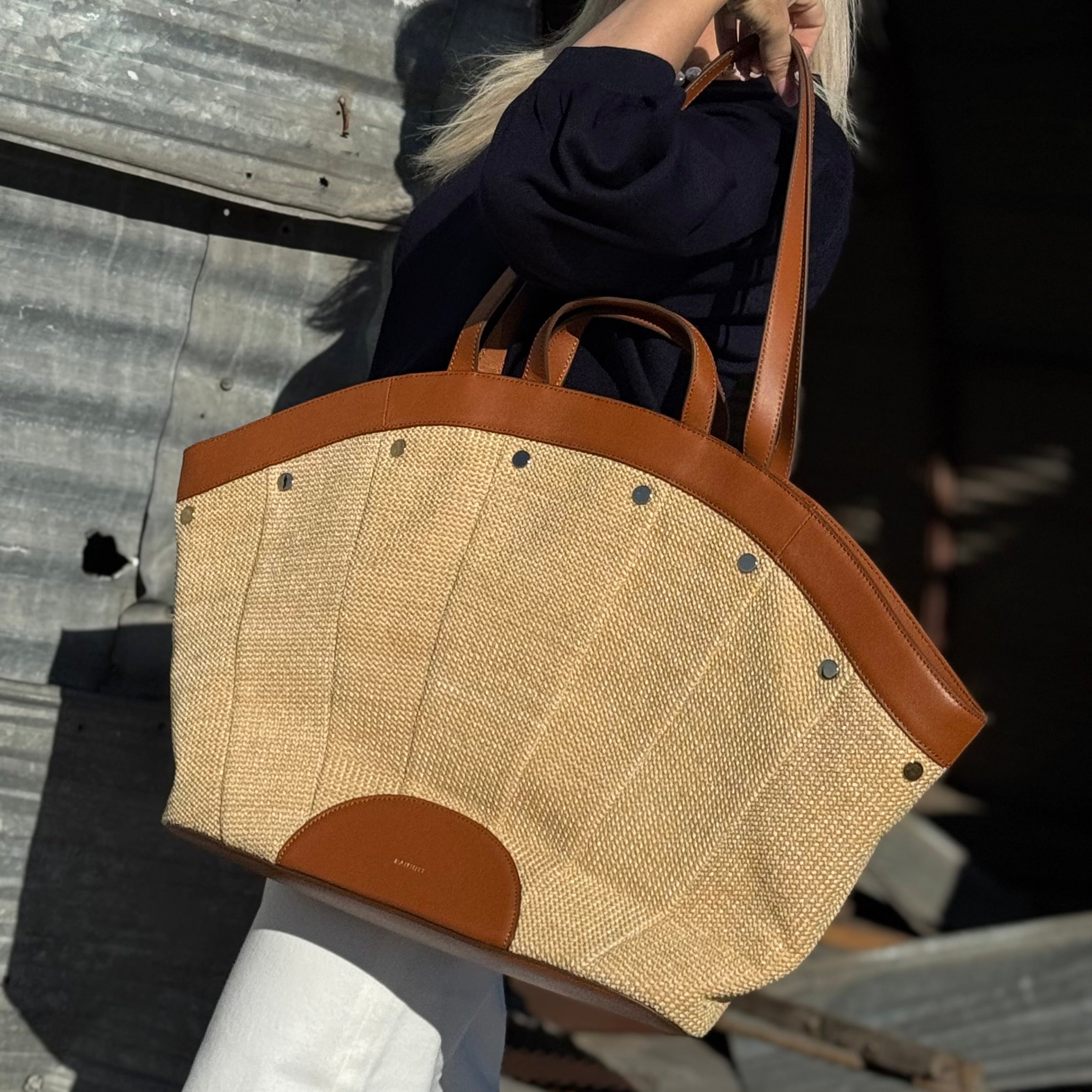 Hammitt Shelley Tote Cocoa Raffia/Gold
