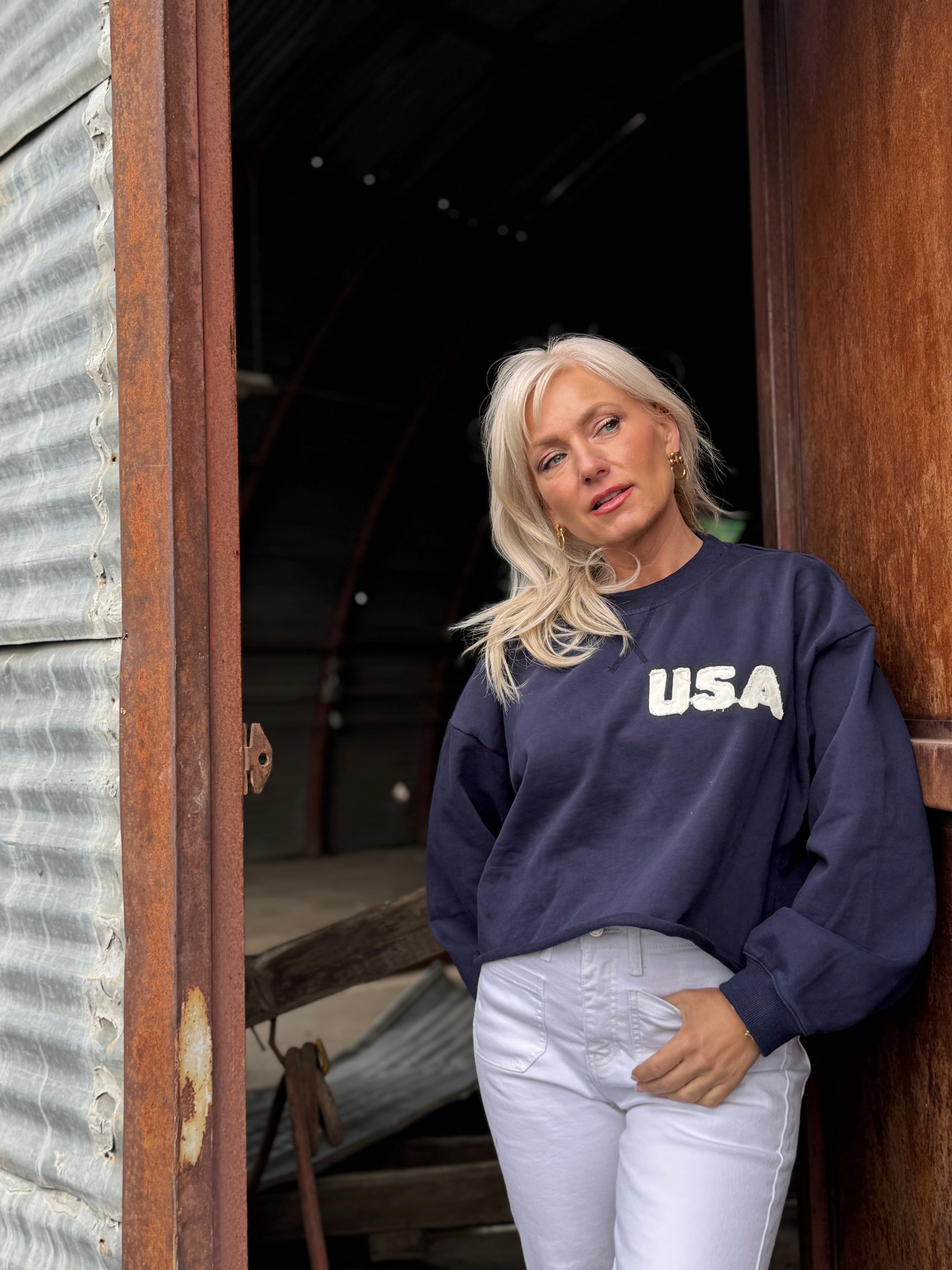 Heritage USA Cropped Pullover Navy