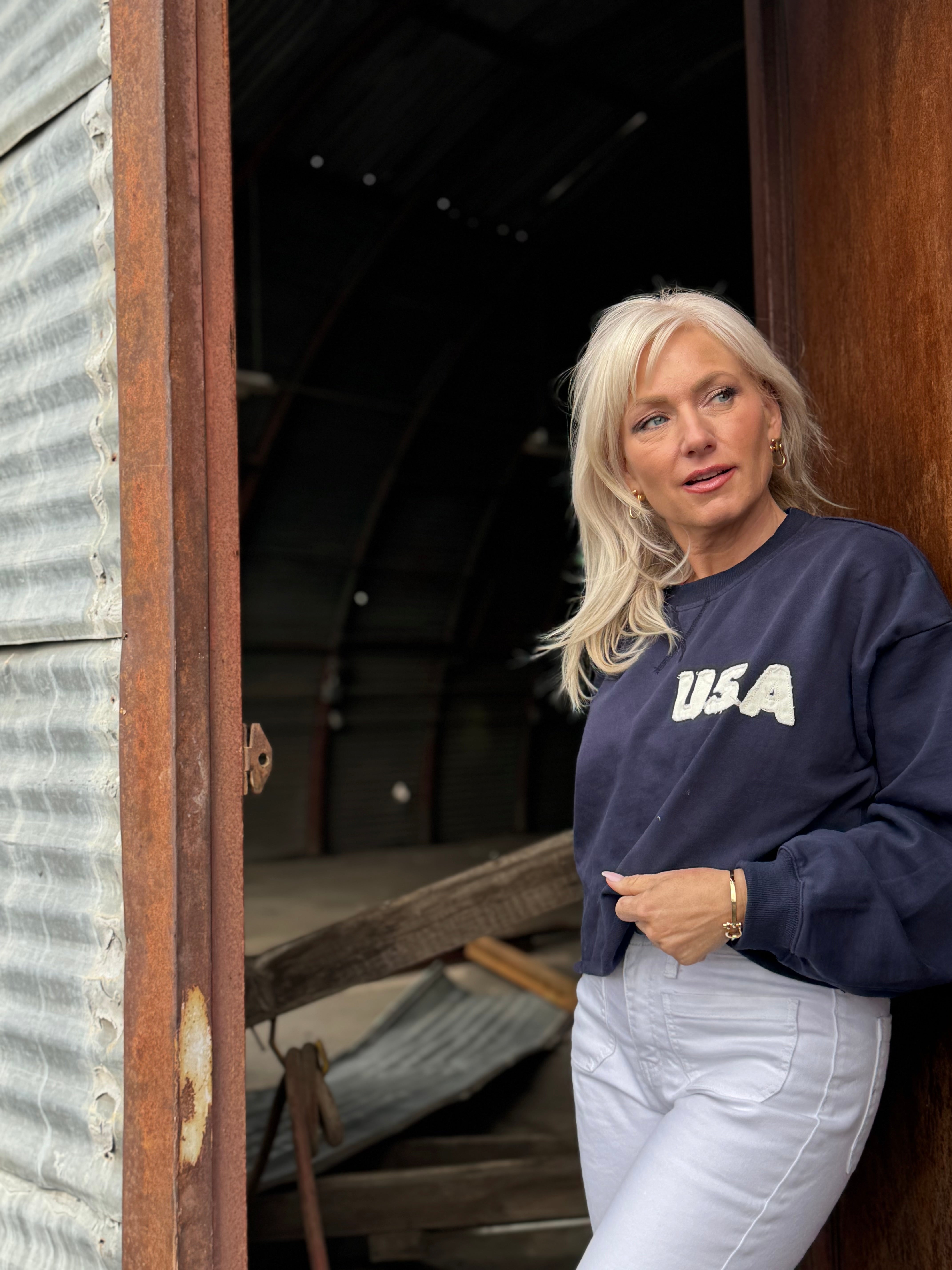 Heritage USA Cropped Pullover Navy