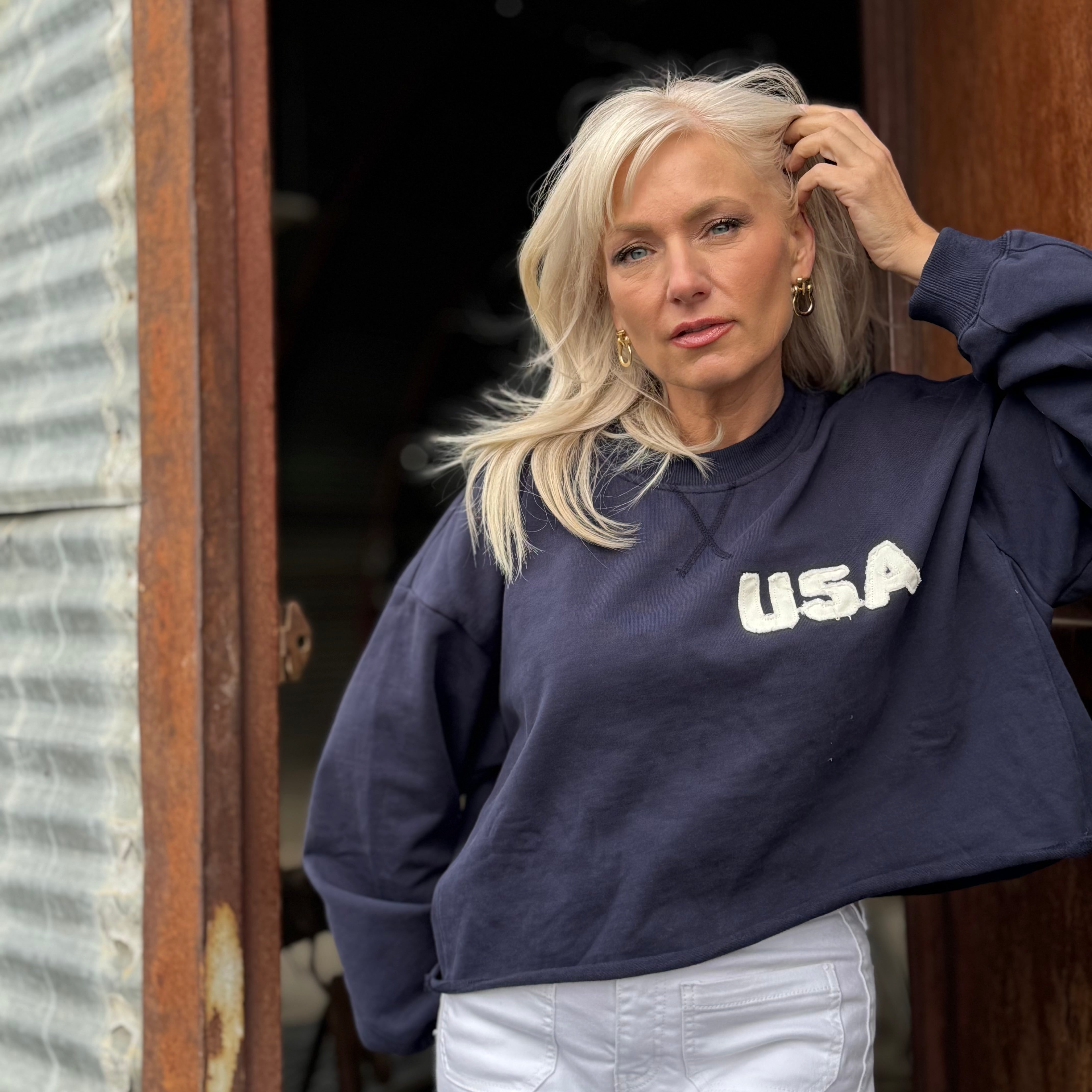 Heritage USA Cropped Pullover Navy