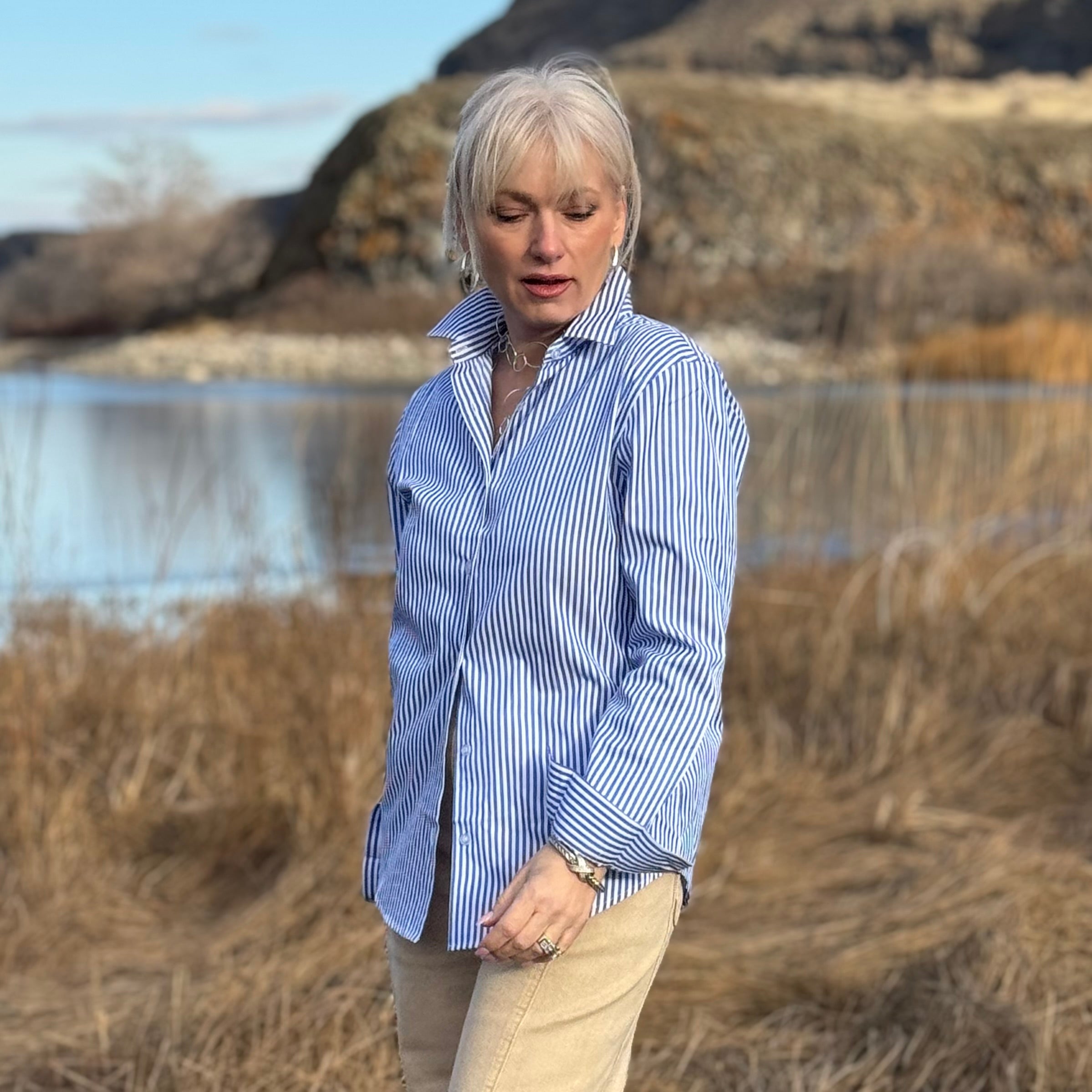 Cabana Wrinkle Release Top Royal Blue