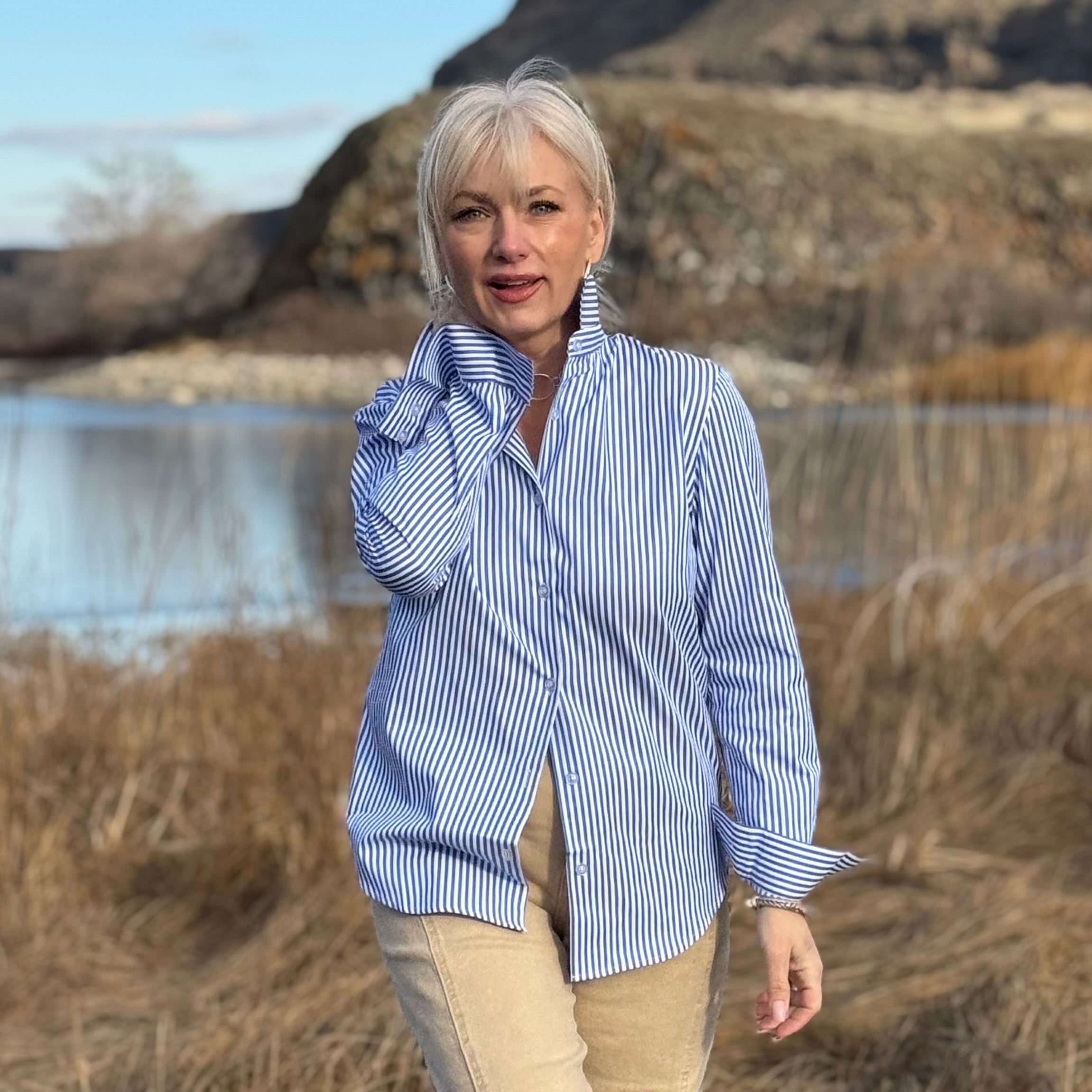 Cabana Wrinkle Release Top Royal Blue