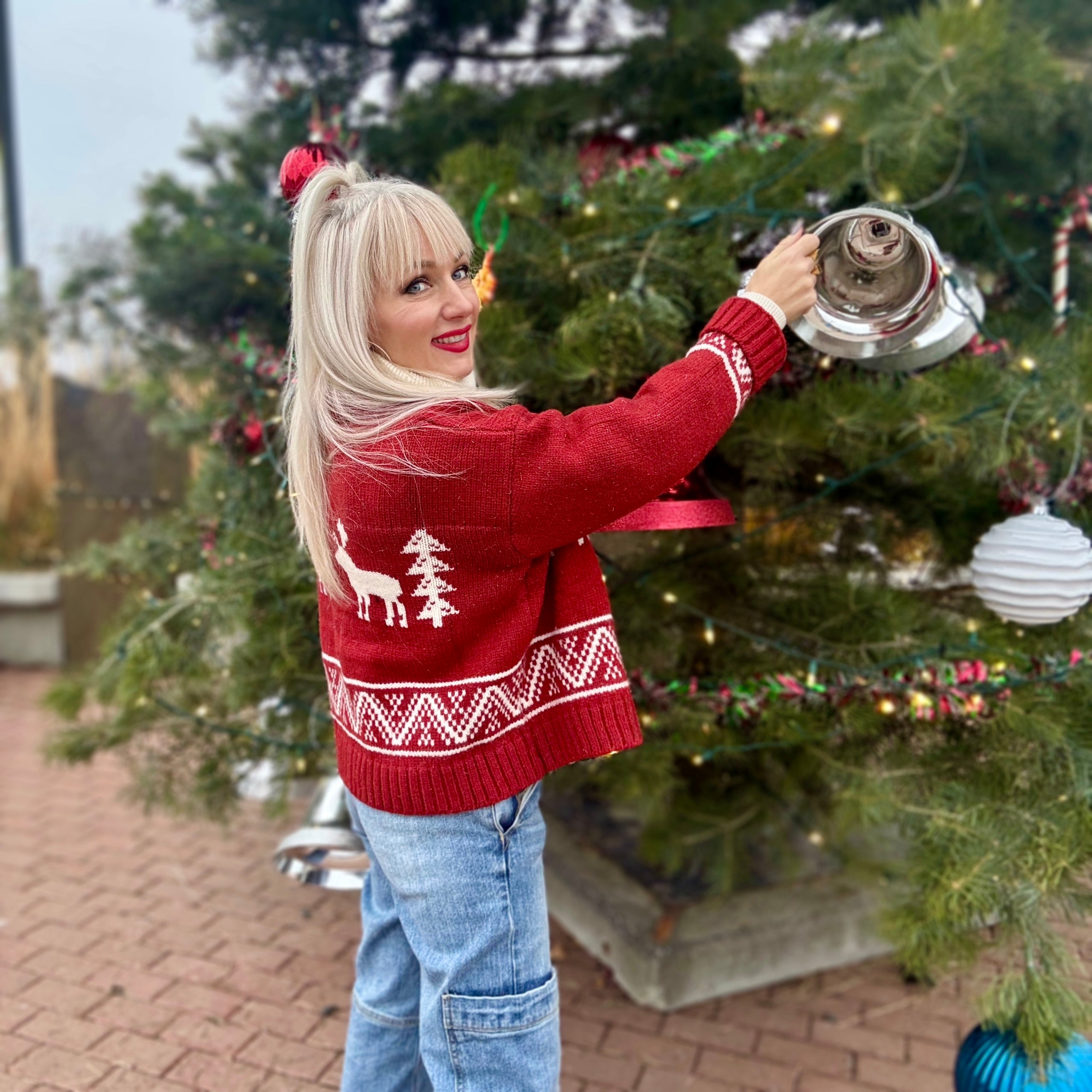 Enchanted Reindeer Sweater Cardigan Red (Copy)