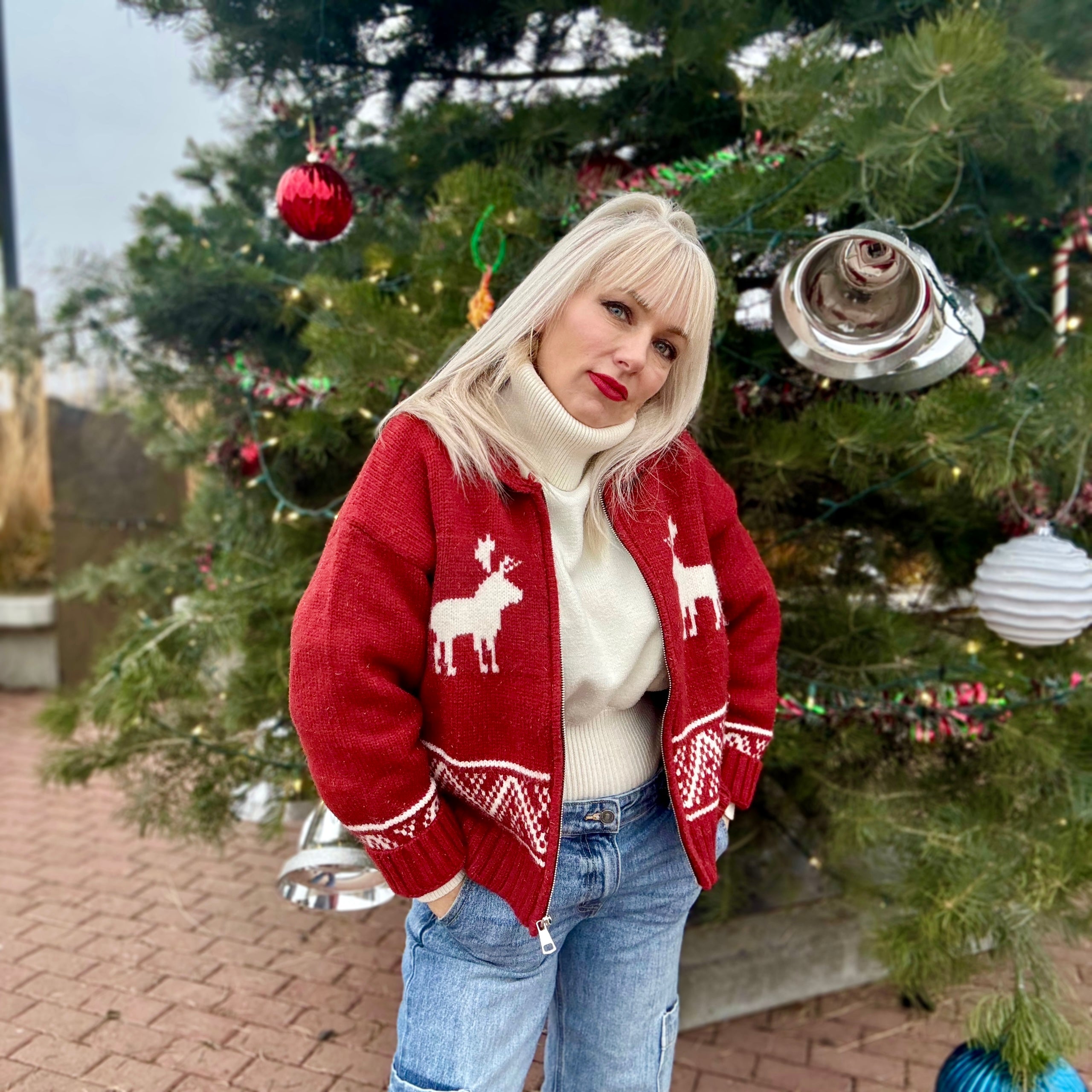 Enchanted Reindeer Sweater Cardigan Red (Copy)