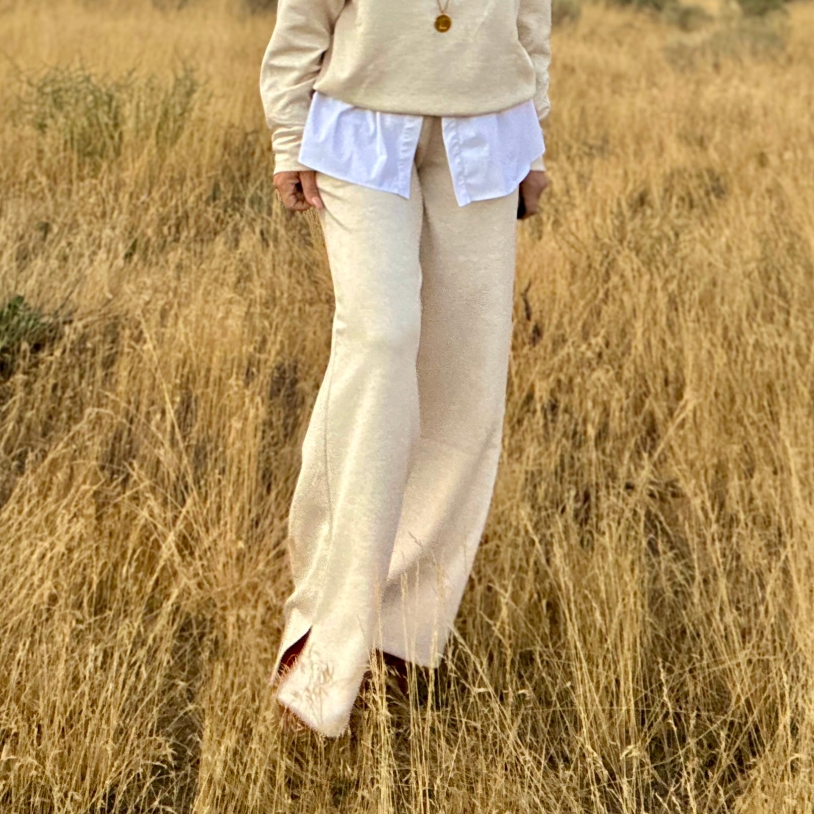 Anywhere Wide Leg Pant (Heathered Beige)