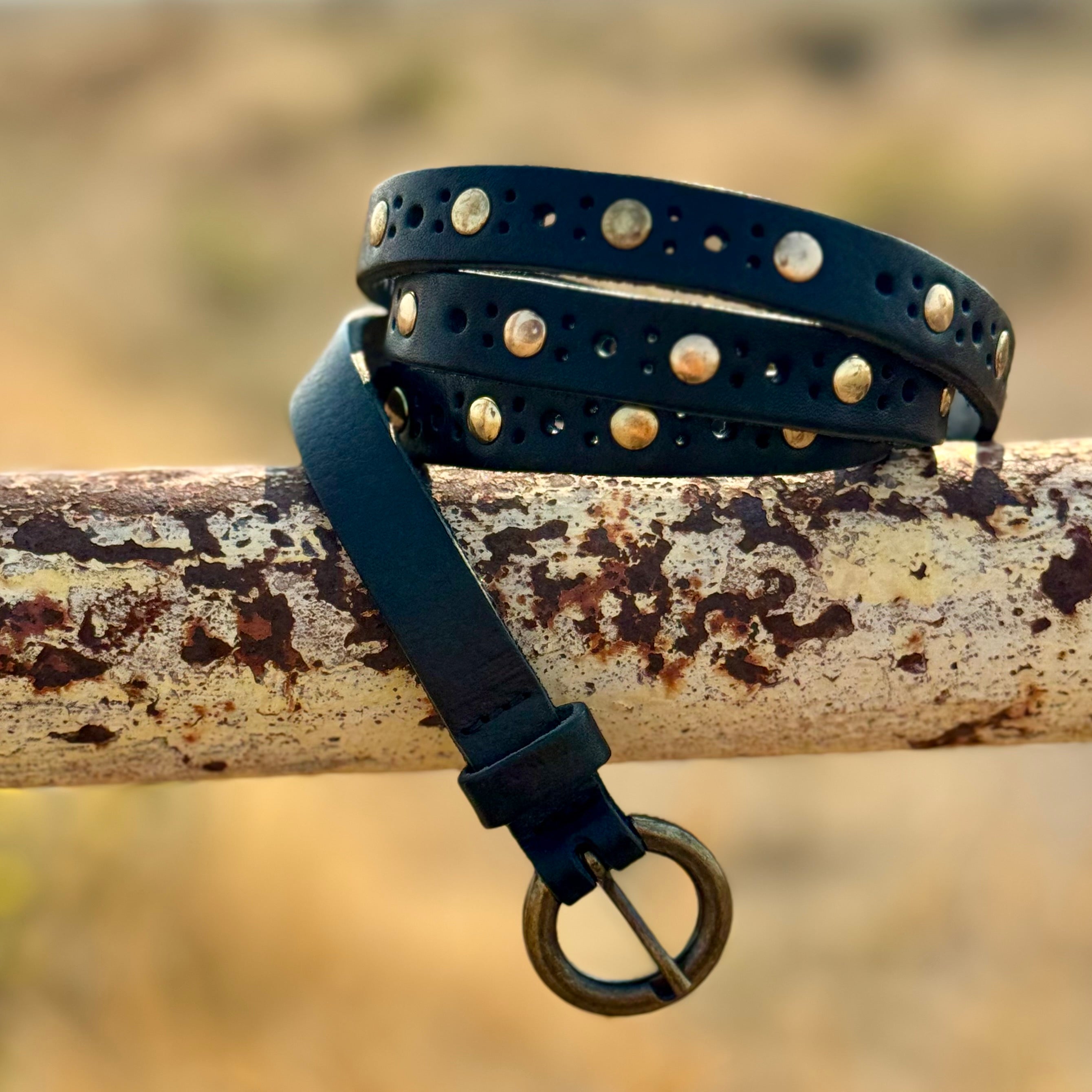 Chloe | Vintage Studded Skinny Belt Black