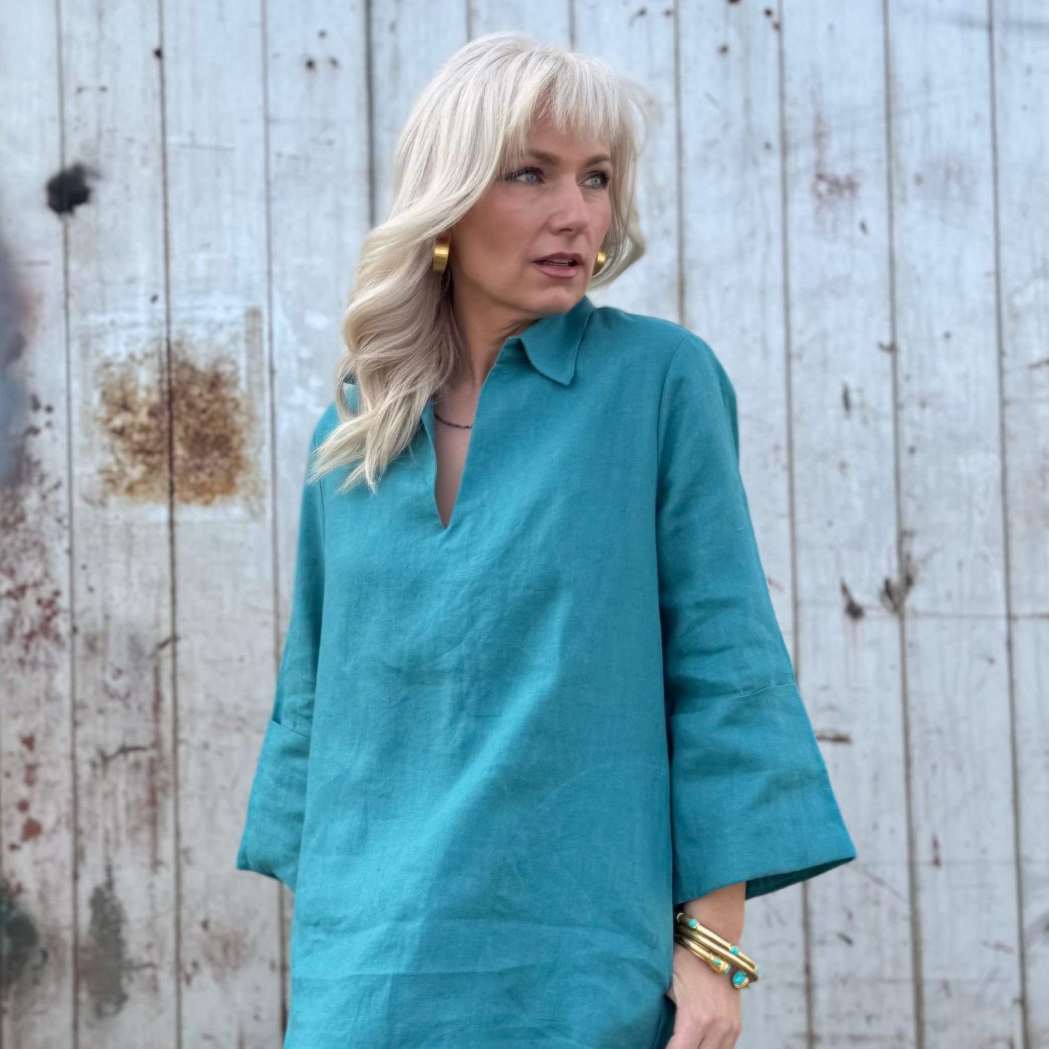 Bianca Linen Dress Turquoise