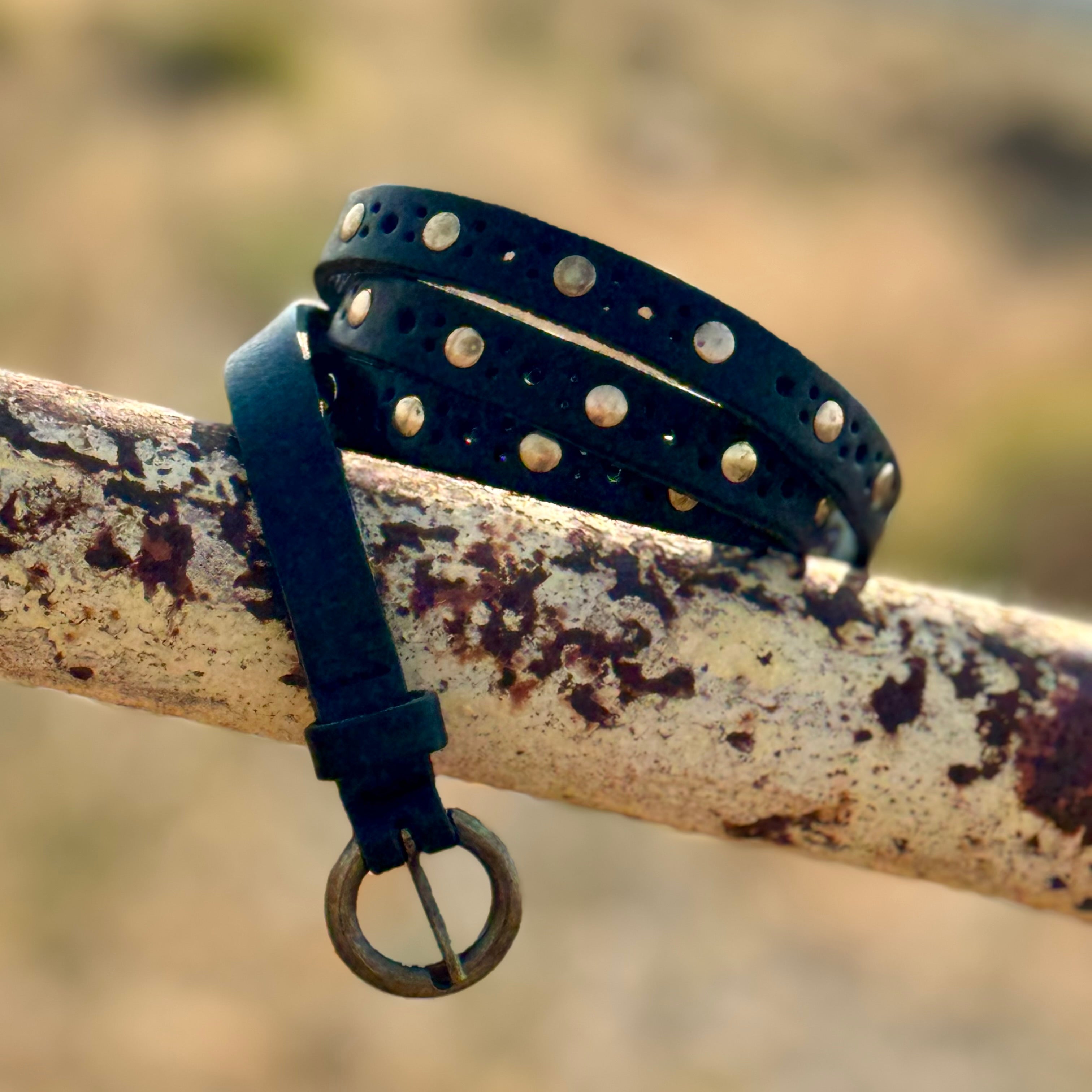 Chloe | Vintage Studded Skinny Belt Black
