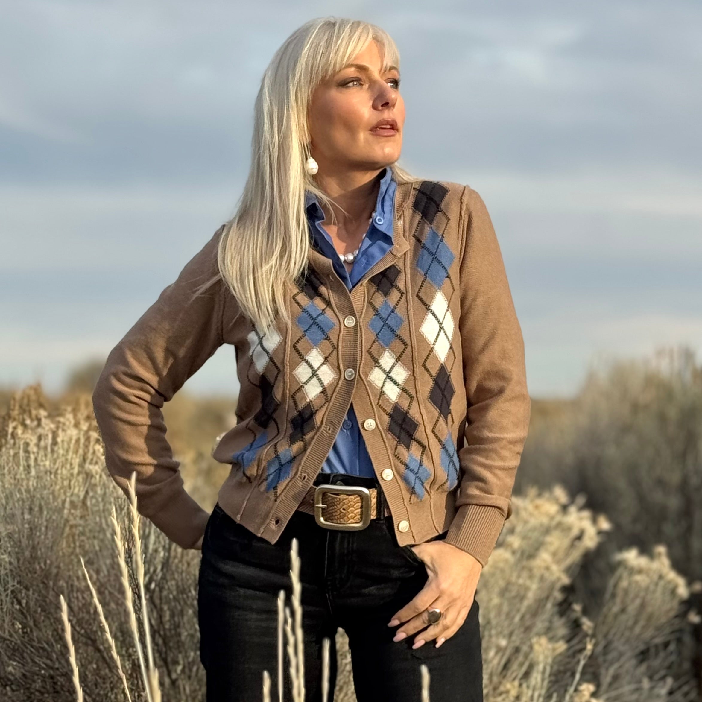 Sweetgrass Argyle Cardigan