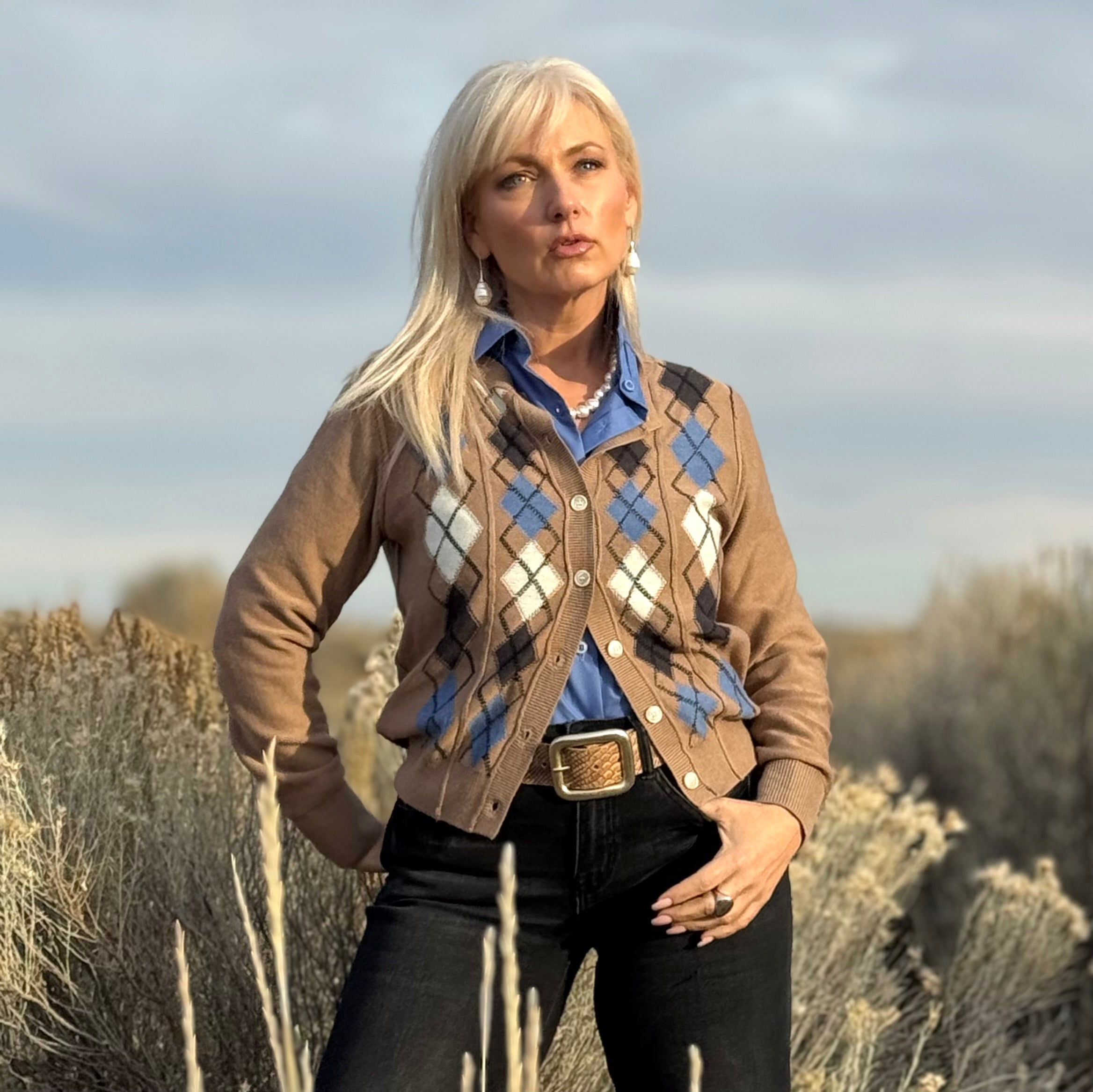 Sweetgrass Argyle Cardigan