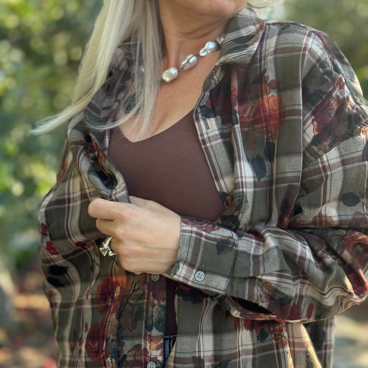 Autumn Rose Cotton Plaid Shirt