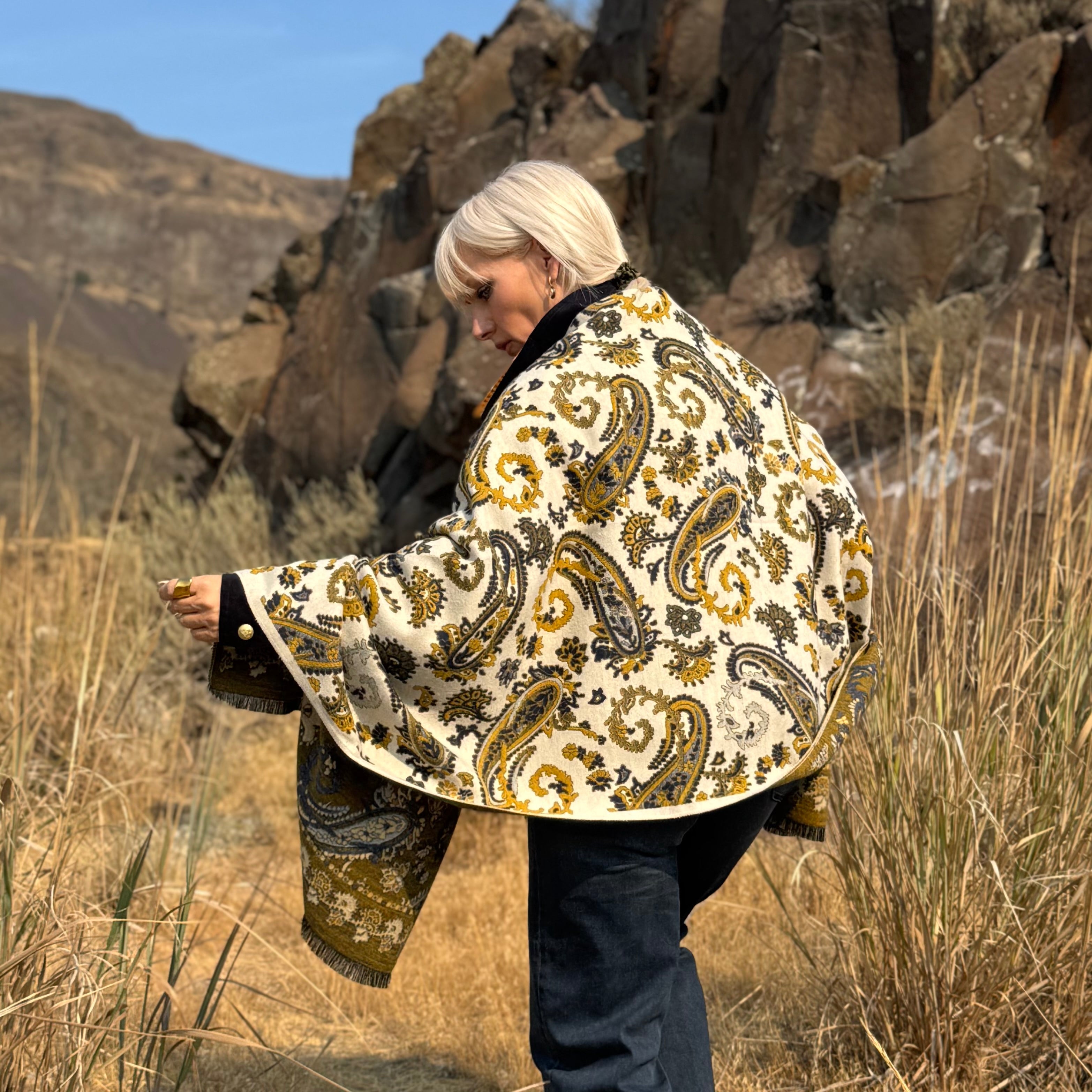 Golden Paisley Tapestry Scarf