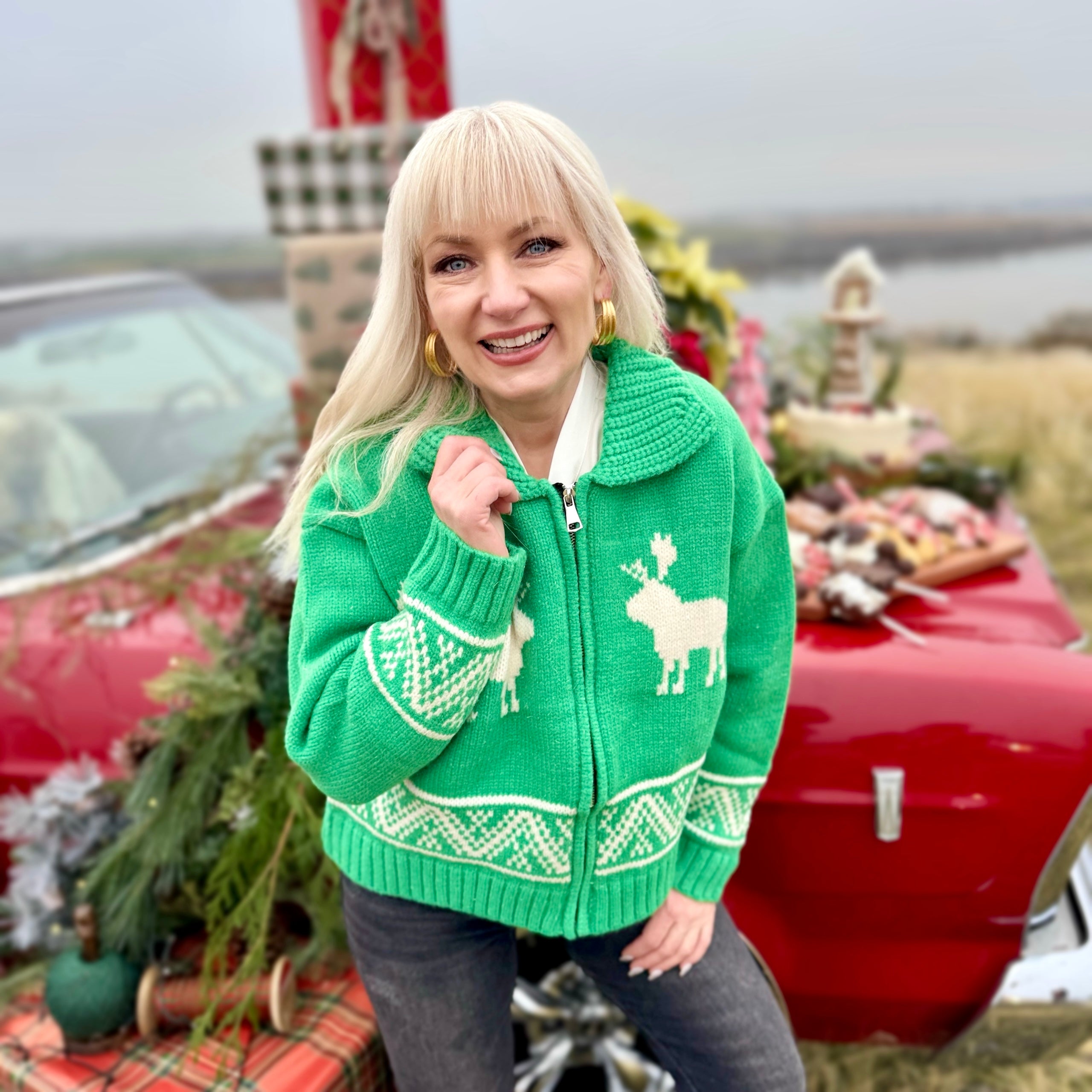 Enchanted Reindeer Sweater Cardigan Green (Copy)