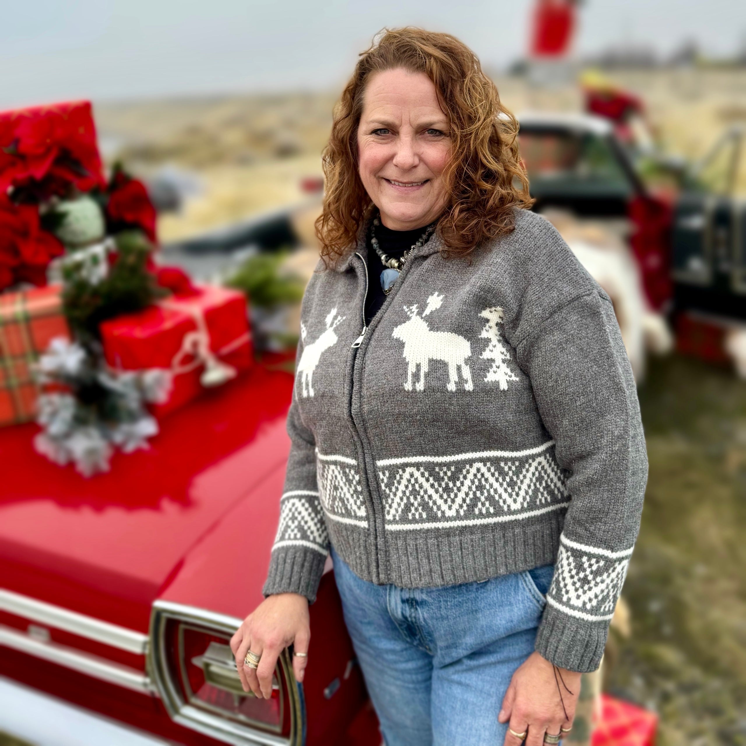 Enchanted Reindeer Sweater Cardigan Gray (Copy)