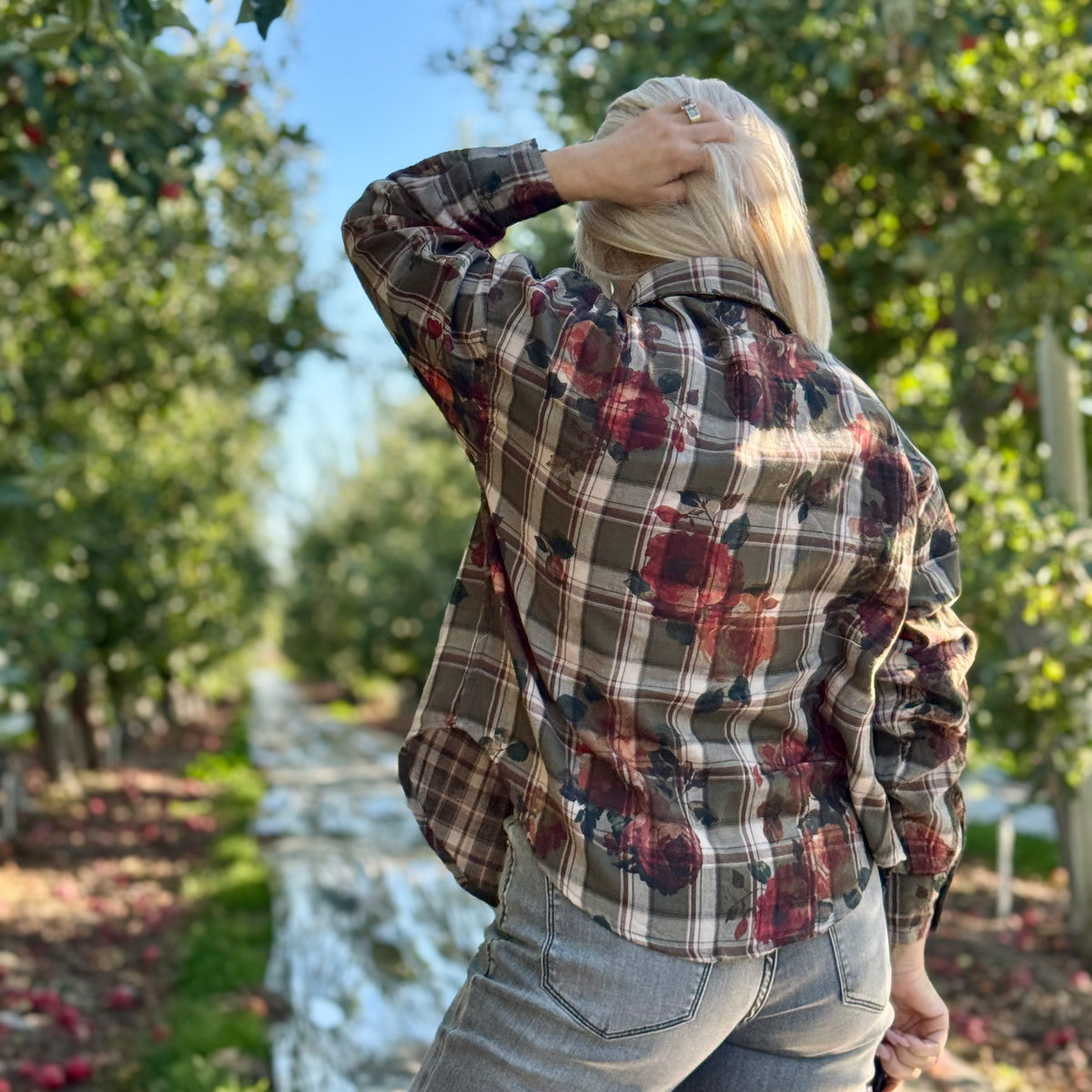 Autumn Rose Cotton Plaid Shirt