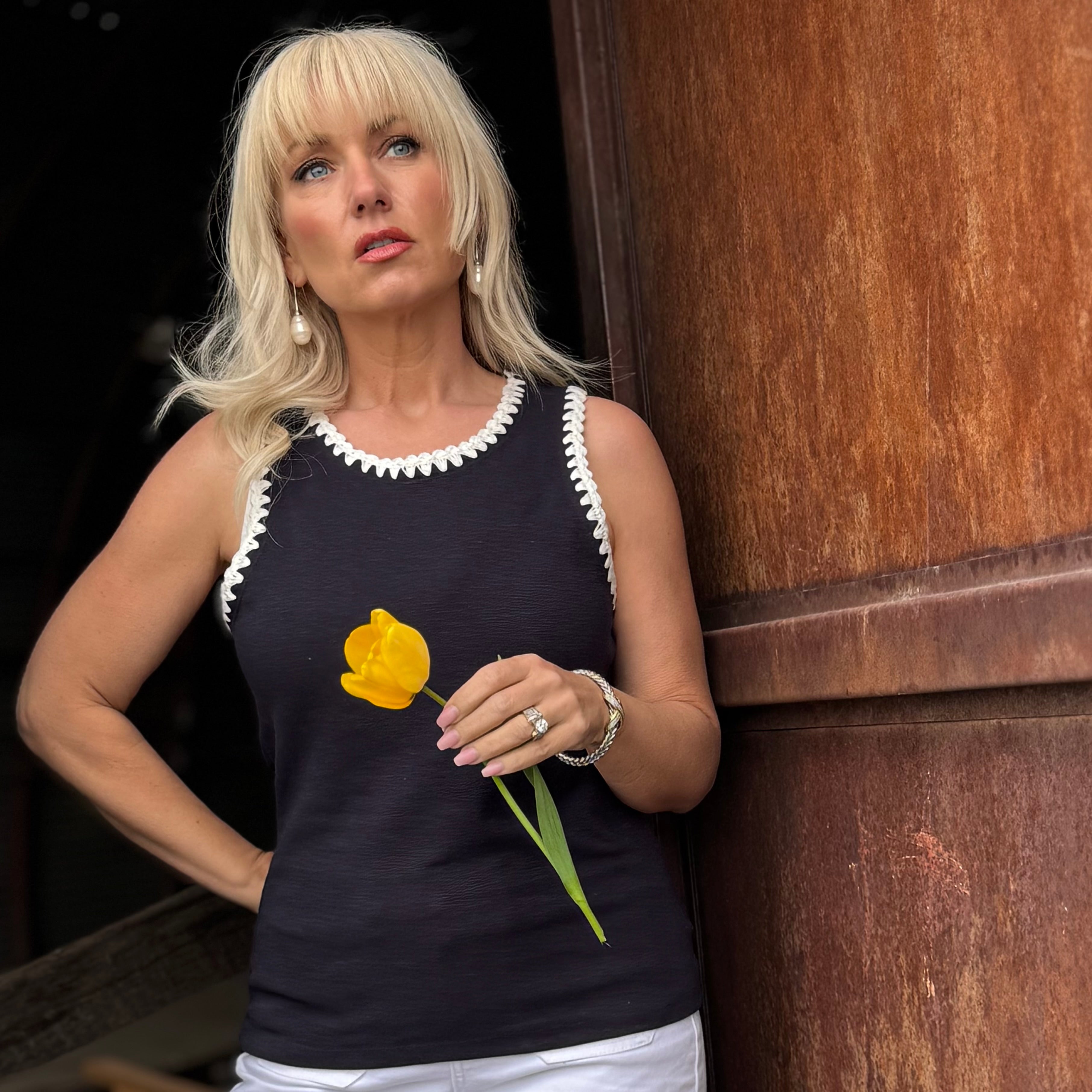 Edge Stitch Contrast Tank Navy