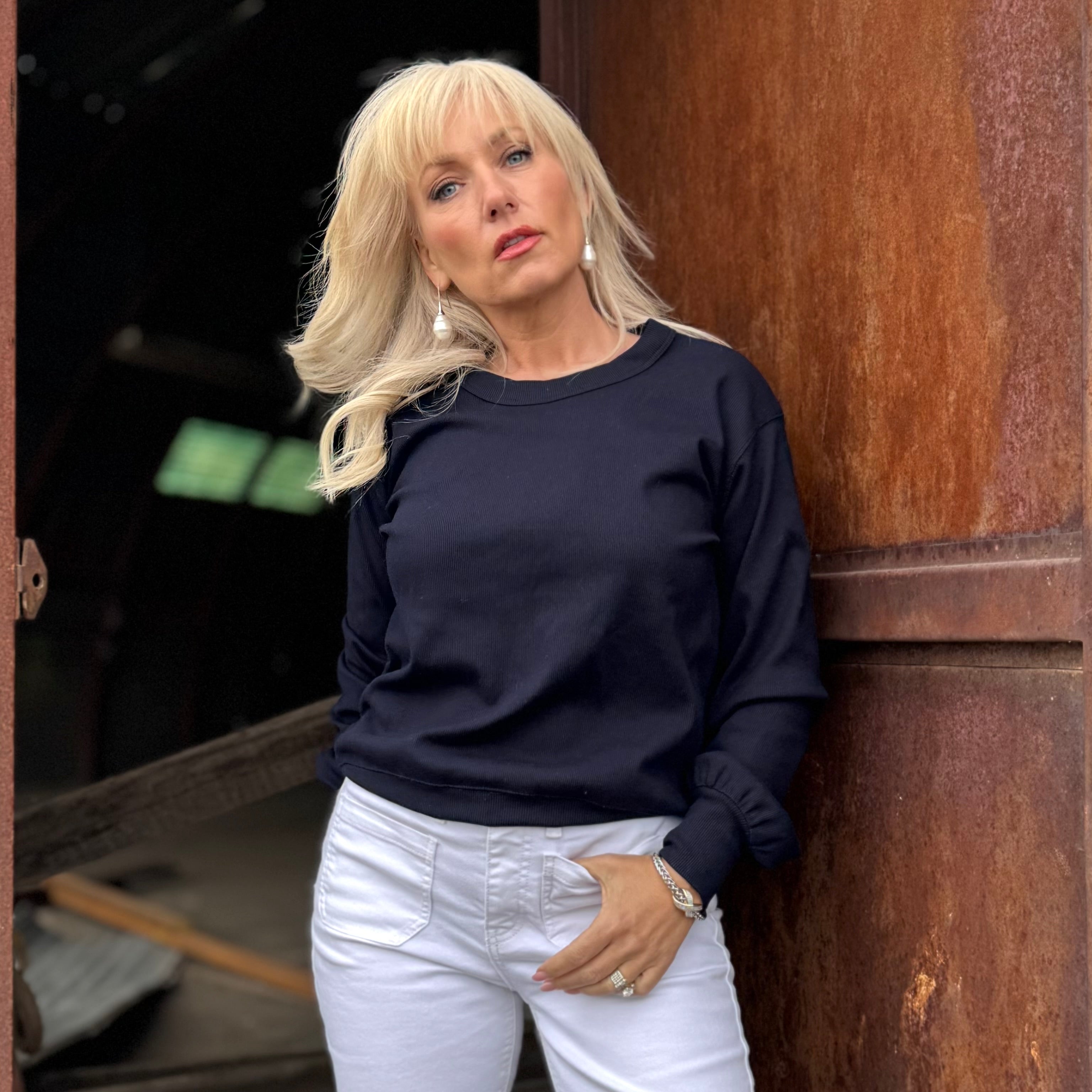Daydreamer Ribbed Top Navy