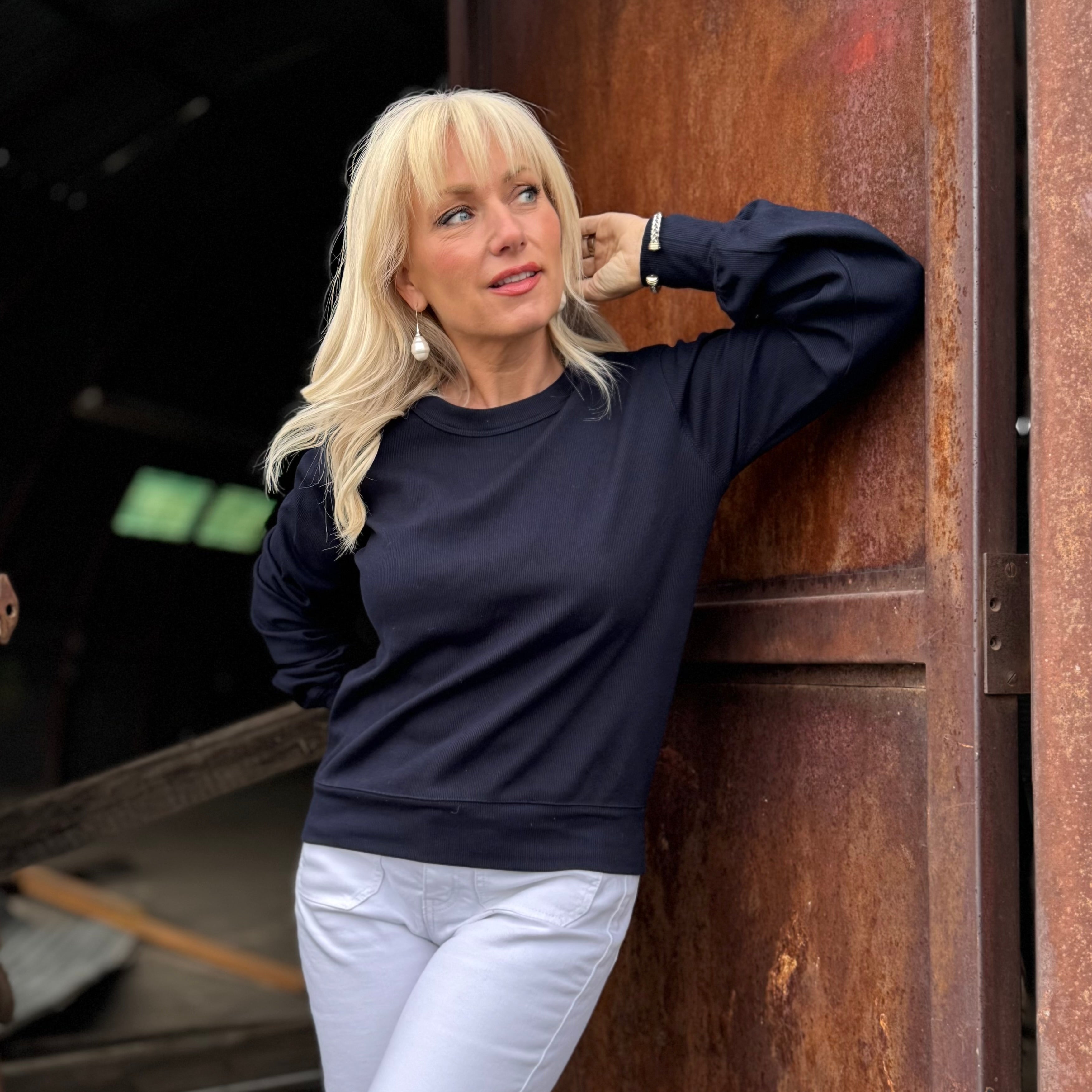 Daydreamer Ribbed Top Navy