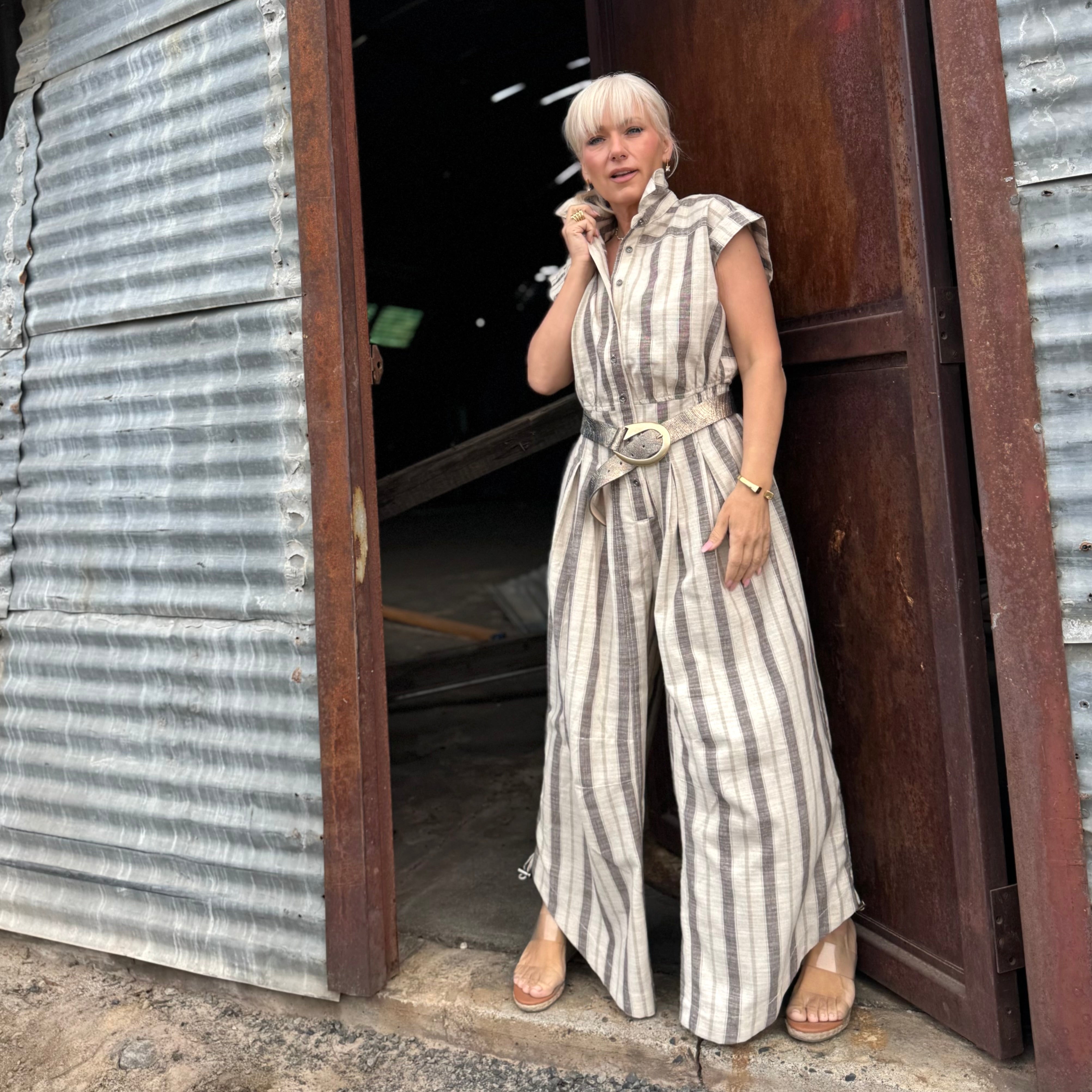 Driftwood Stripe Belted Jumpsuit