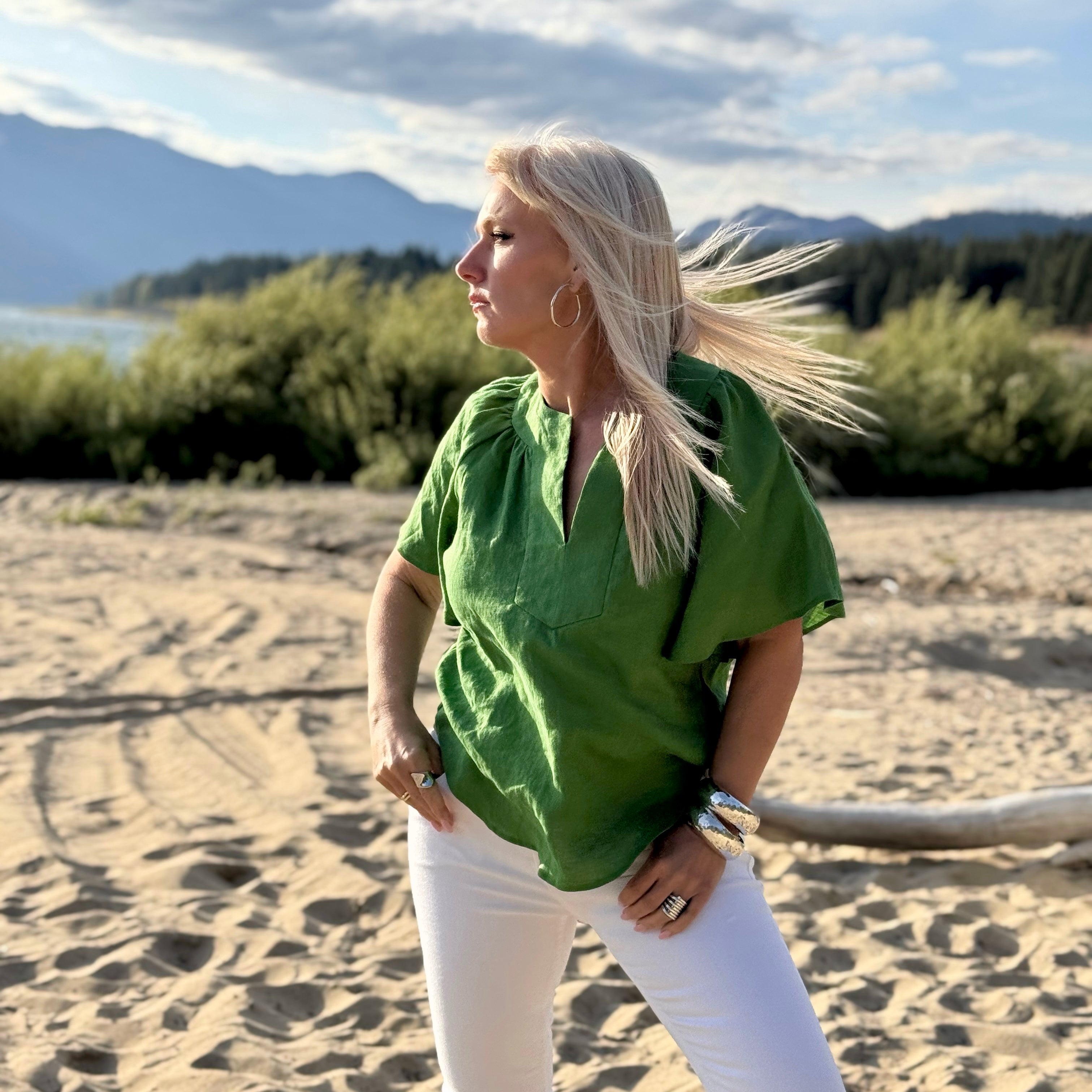 Tabatha Linen Flutter Sleeve Top