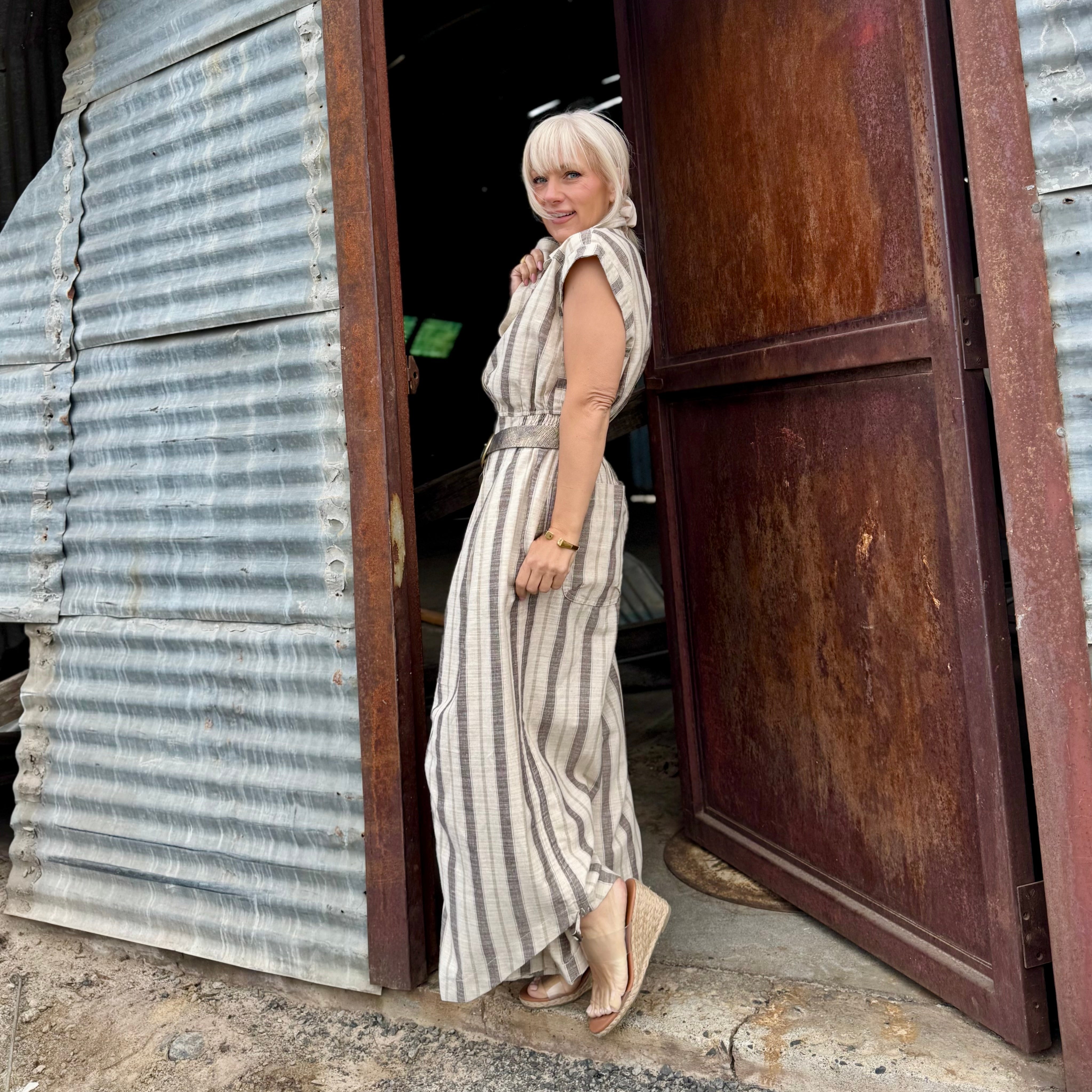 Driftwood Stripe Belted Jumpsuit