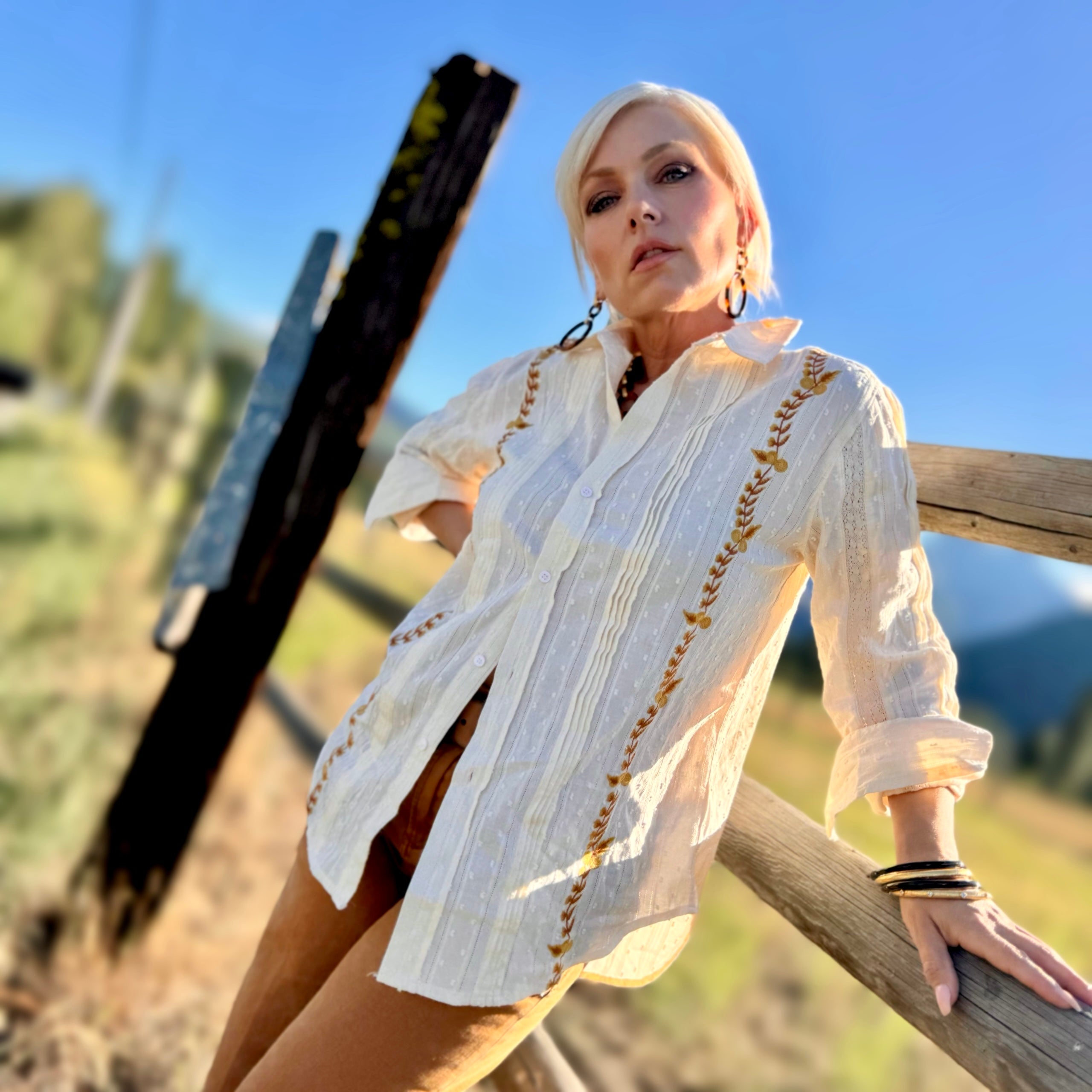 Galina Embroidered Button Up