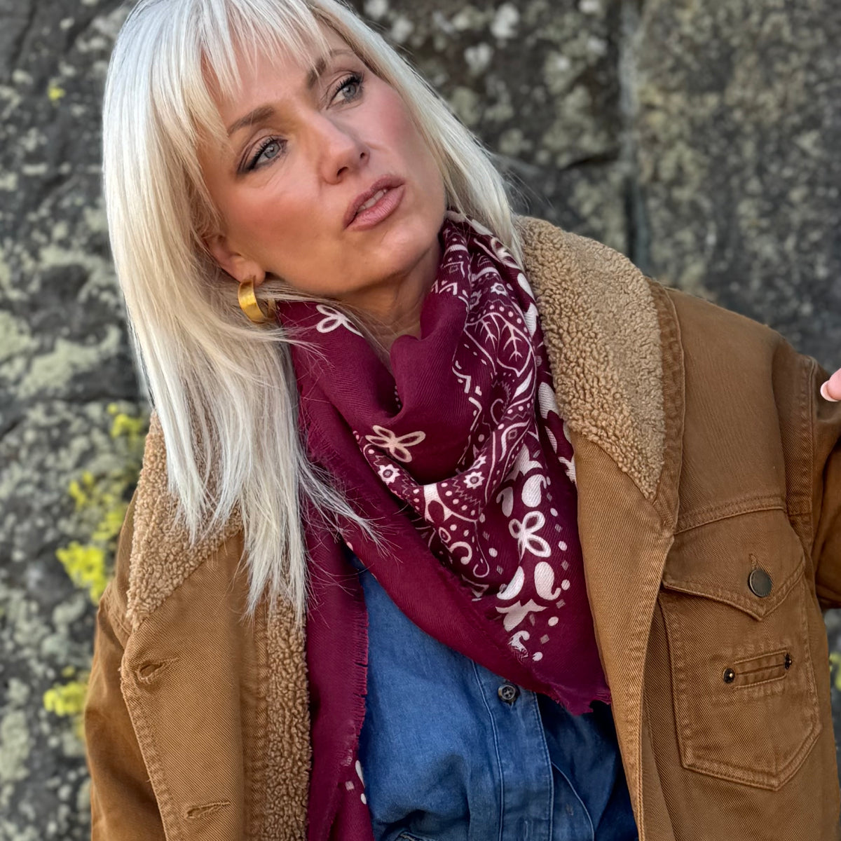 The Cashmere Feel Bandana Scarf Burgundy