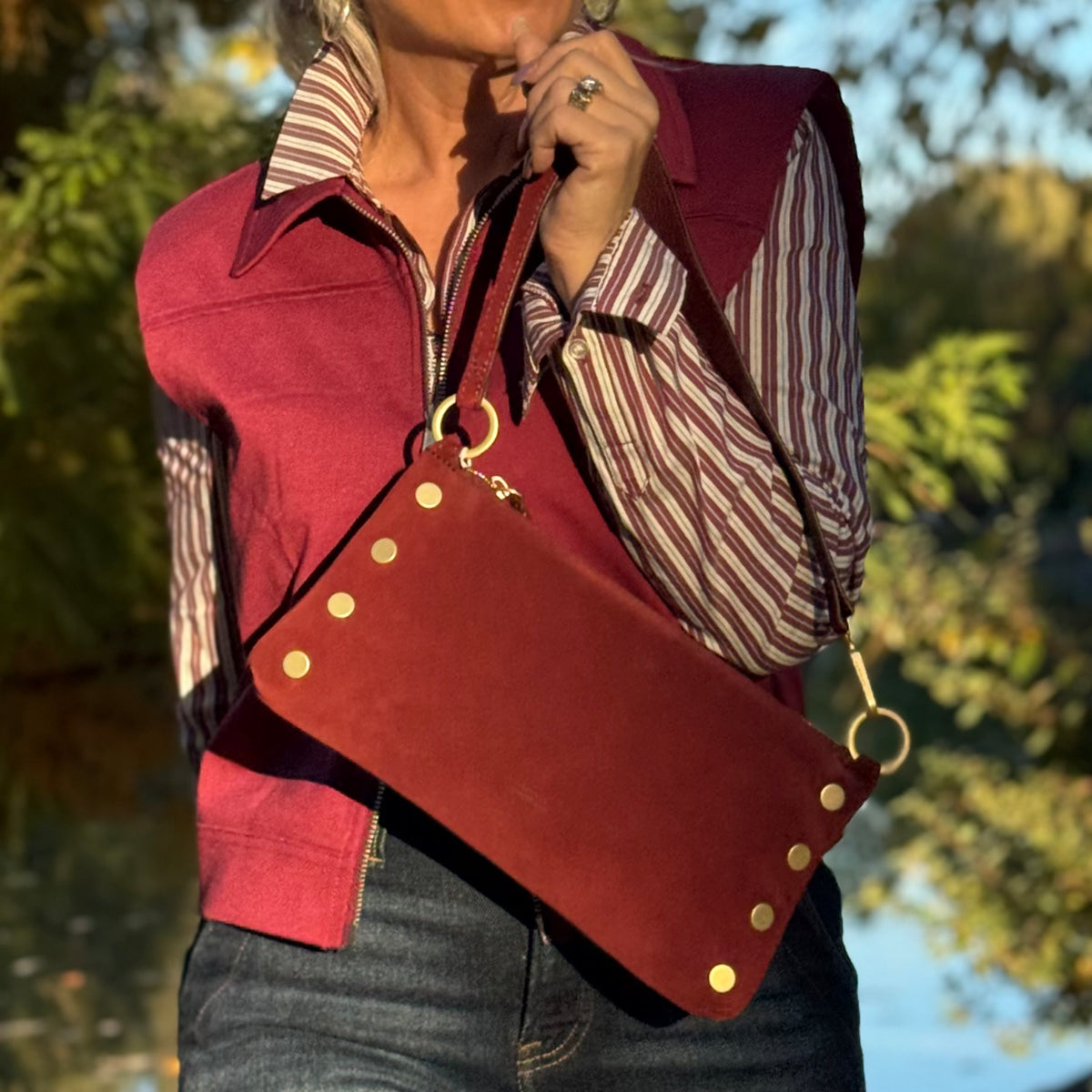 Hammitt Kyle Sml Cherrywood Suede/Brushed Gold