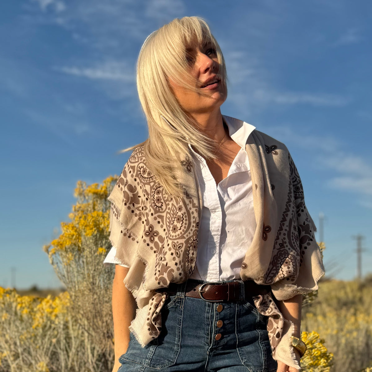 The Cashmere Feel Bandana Scarf Ivory