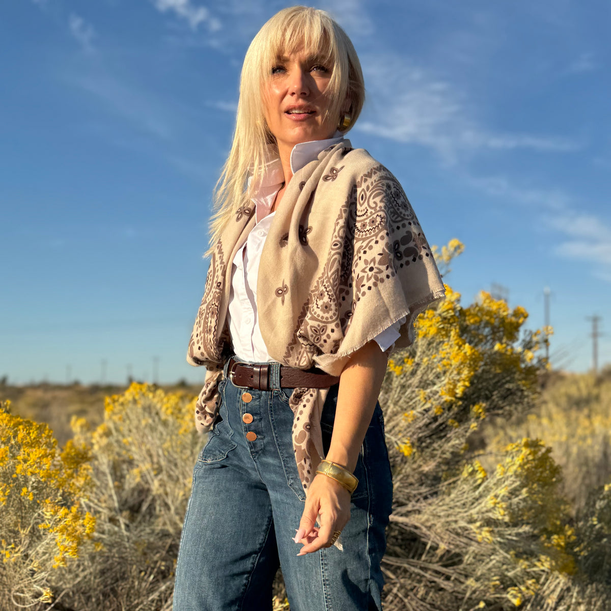 The Cashmere Feel Bandana Scarf Ivory