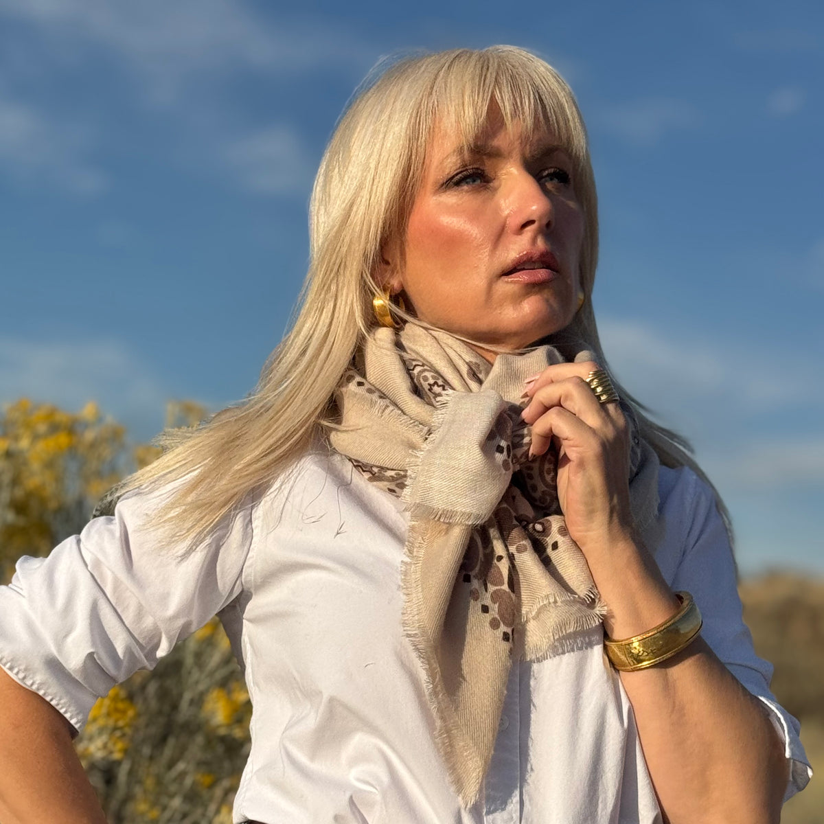 The Cashmere Feel Bandana Scarf Ivory