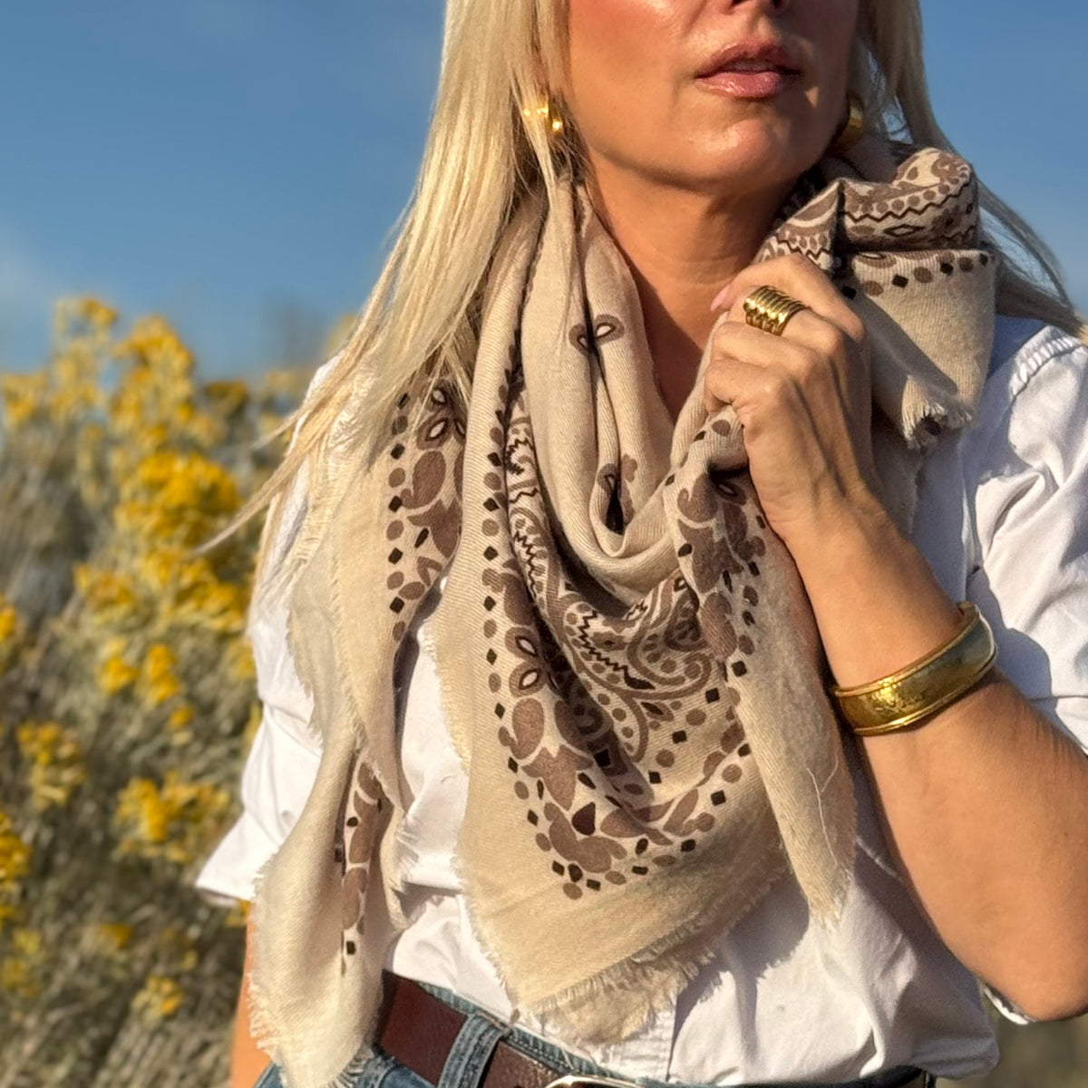 The Cashmere Feel Bandana Scarf Ivory