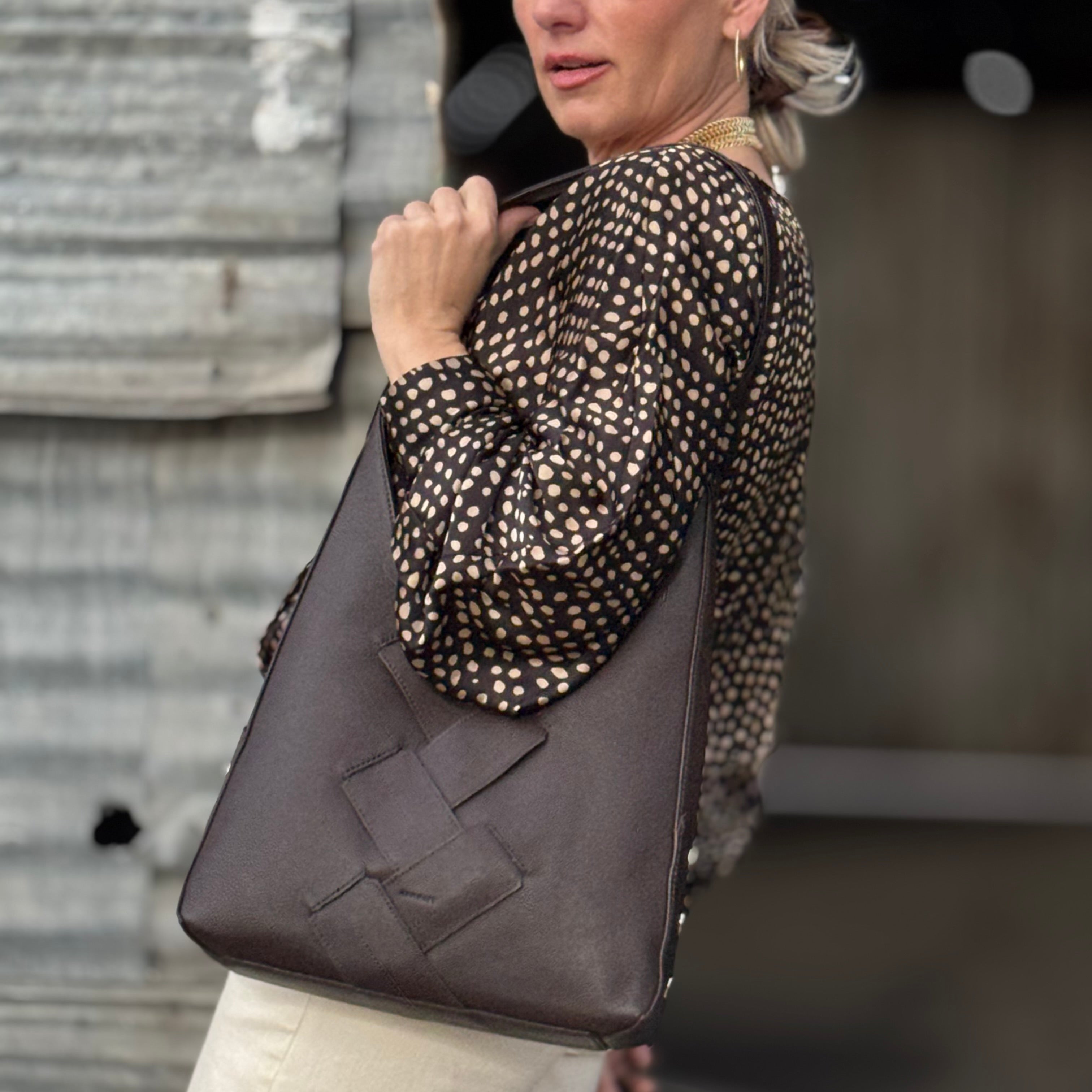 Hammitt Tim Med Espresso Pebble Weave/Silver