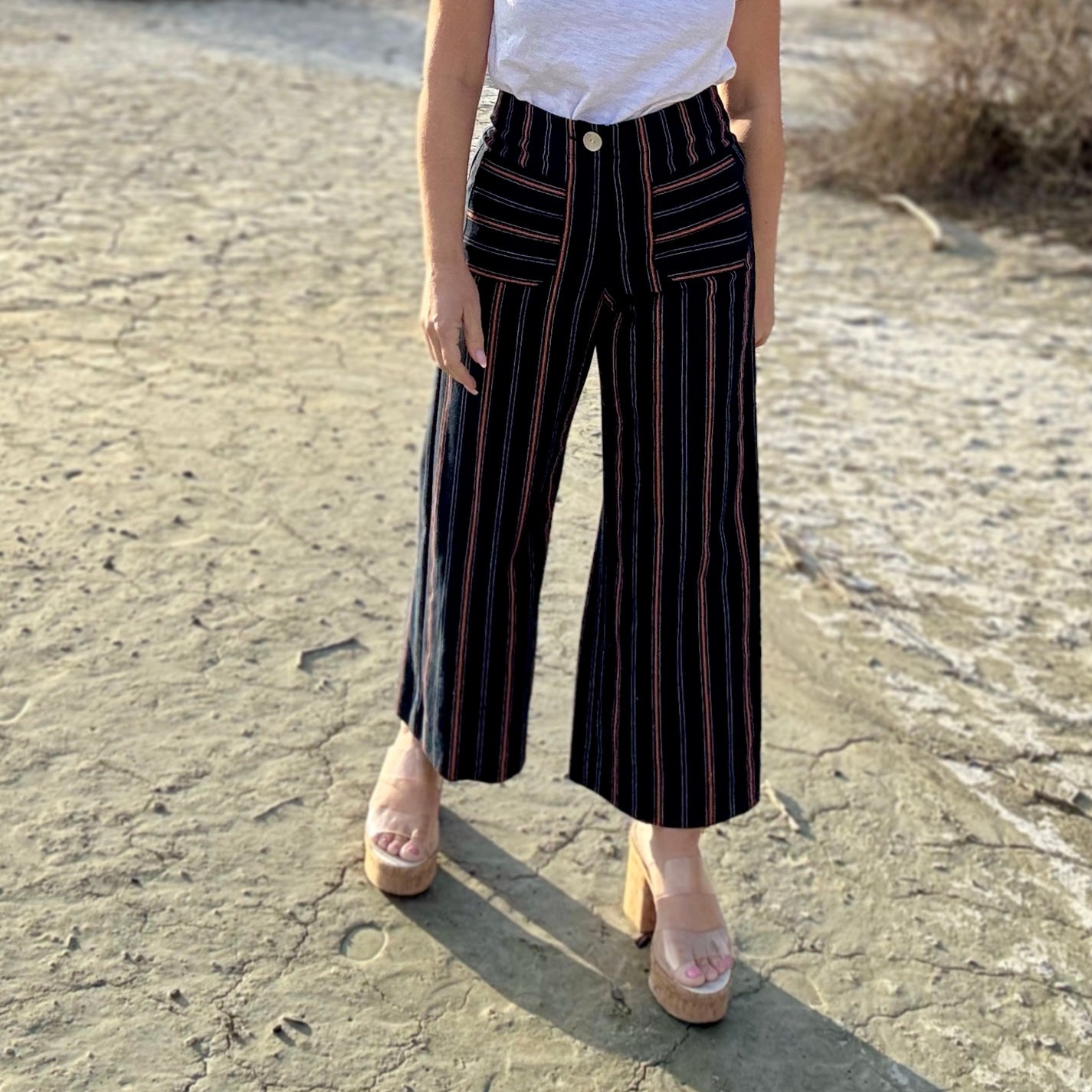 Carmen Stripe Cropped Wide Leg Pants