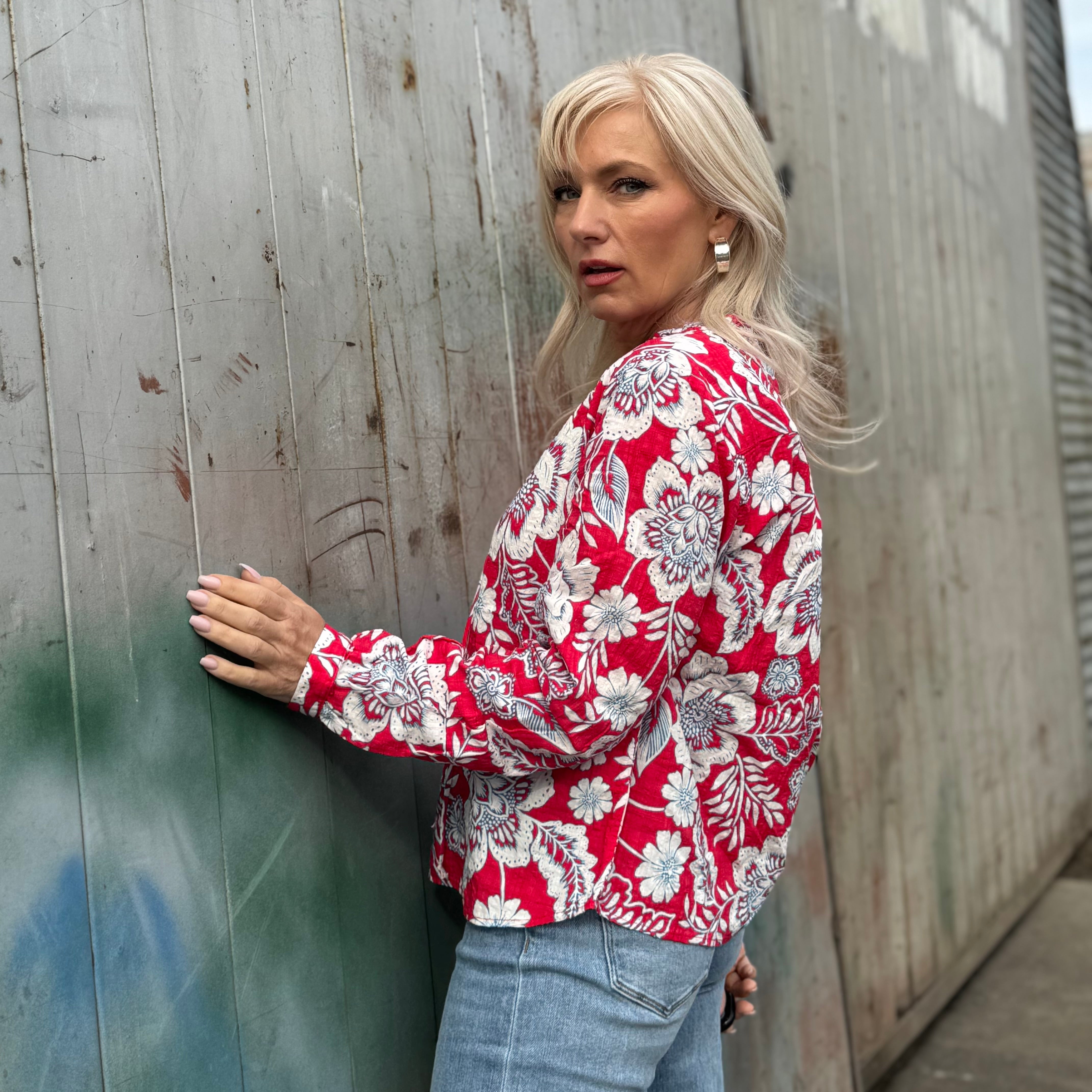 Scarlet Garden Lace-Up Blouse